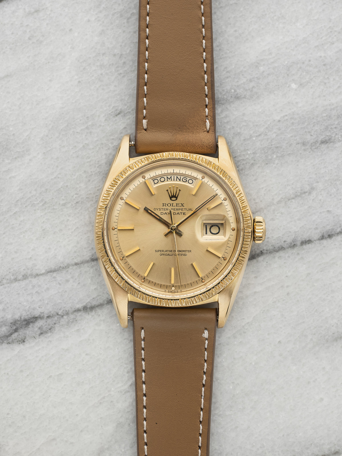 Vintage 1968 Rolex Day-Date 1807 18K YG Champagne Spanish Day Dial Auto 36mm