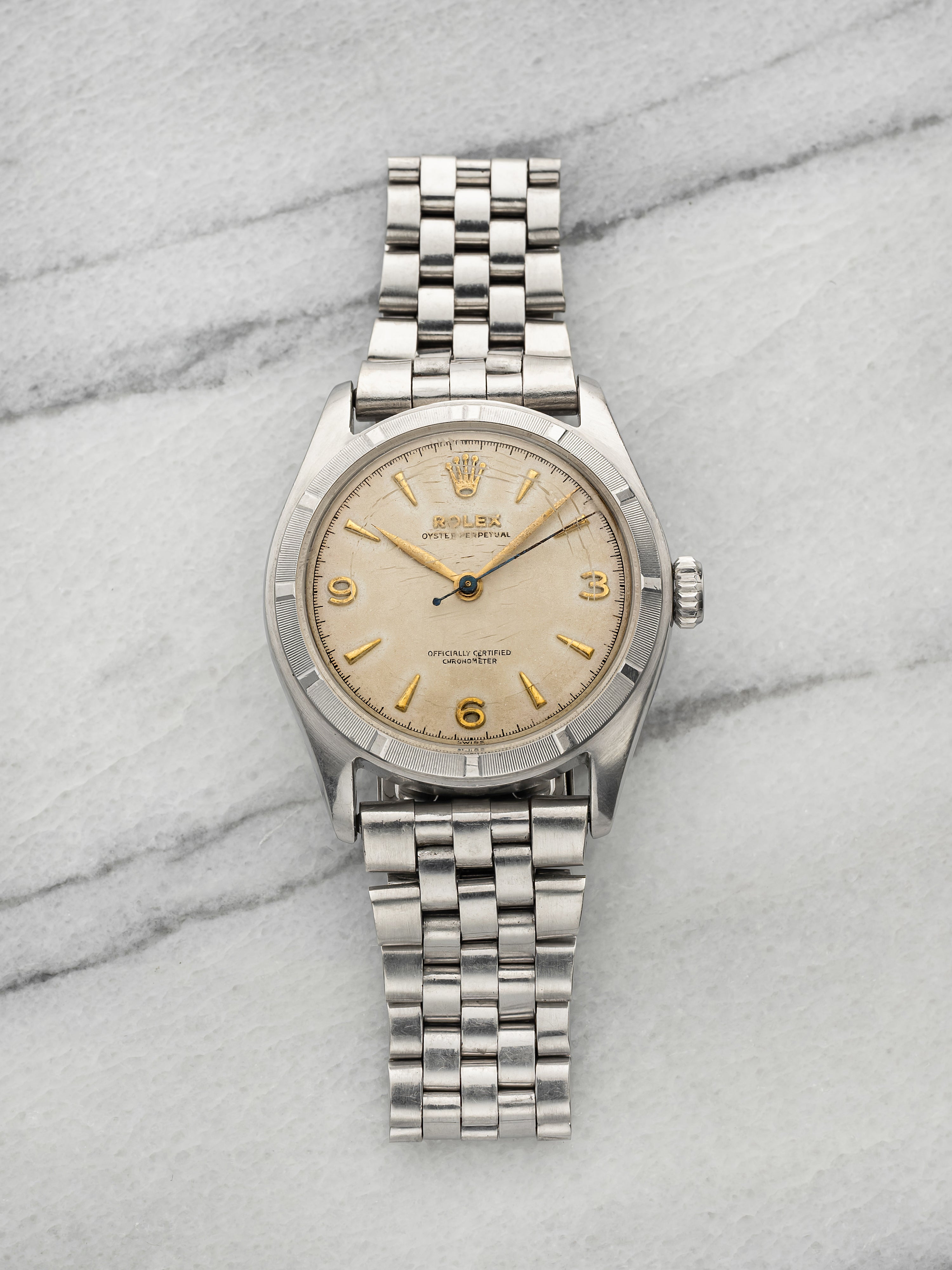 Vintage 1952 Rolex Oyster Perpetual 6107 Steel White 3-6-9 Dial Auto 34mm
