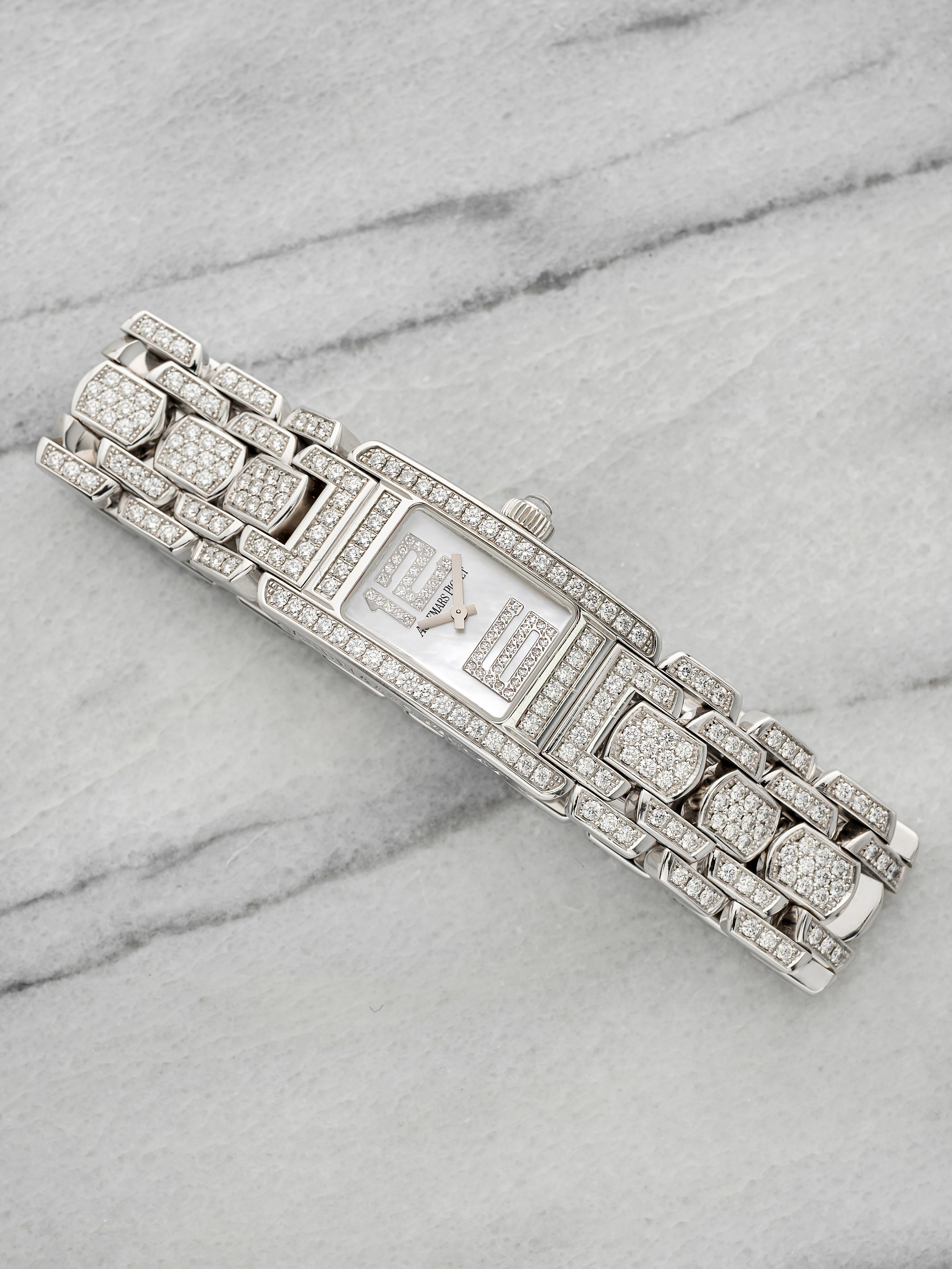 Vintage 90s Audemars Piguet Promesse 67465BC 18K WG MoP Diamond Dial Quartz 18mm