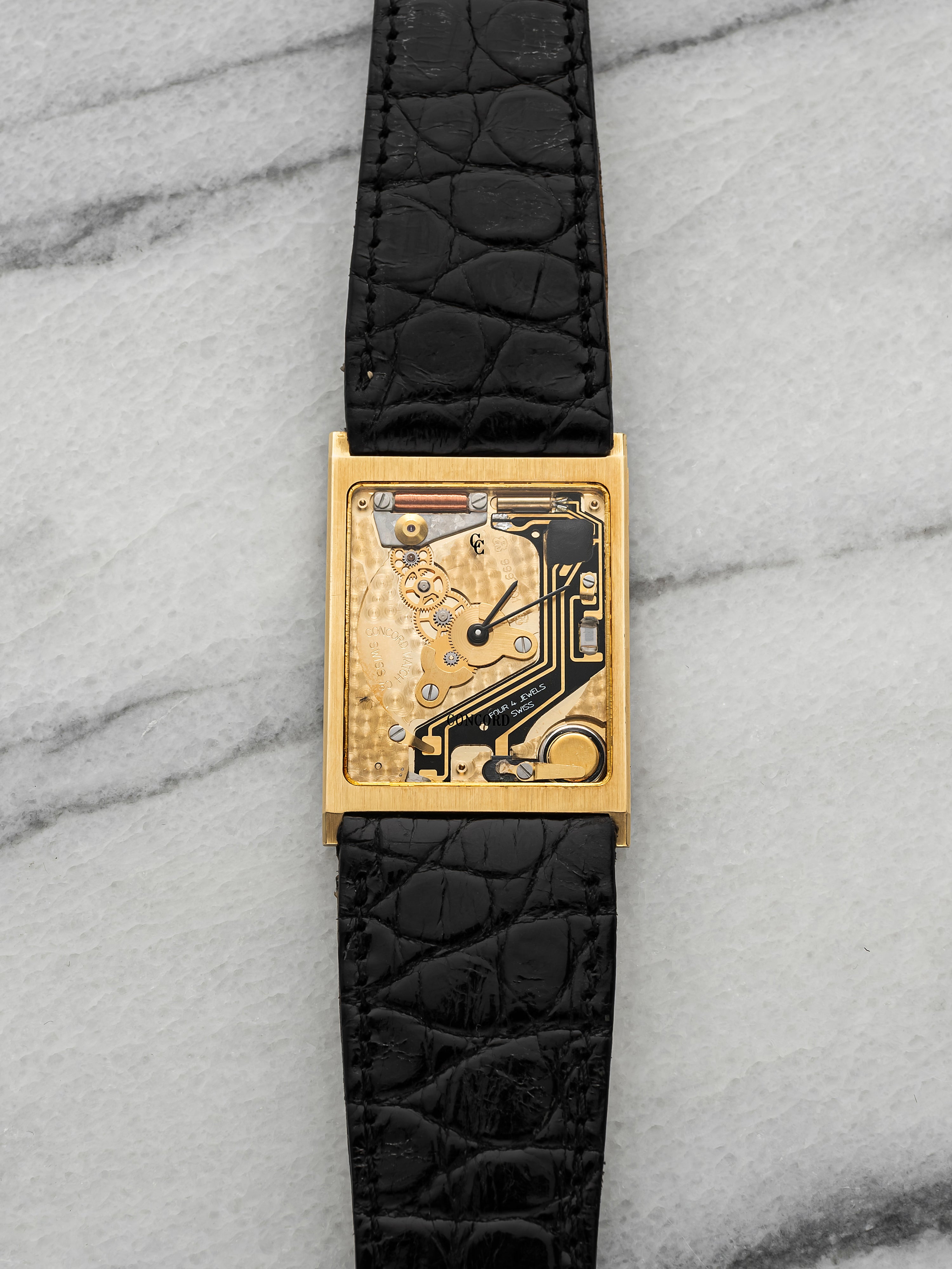 Vintage 1980 Concord Delirium Squelette II 18K YG Skeleton Dial Quartz 24mm