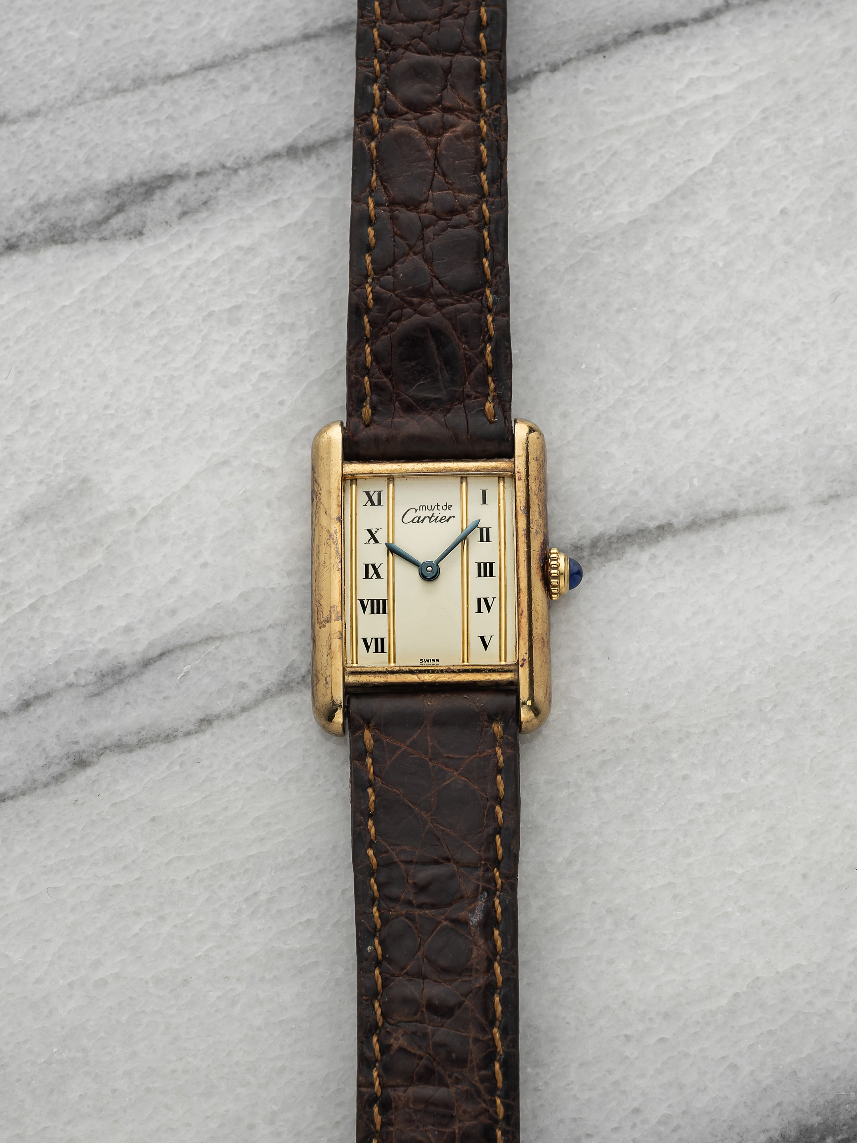 Vintage 1980s Cartier Lady Must de Cartier Tank Vermeil Line Dial Quartz 21mm