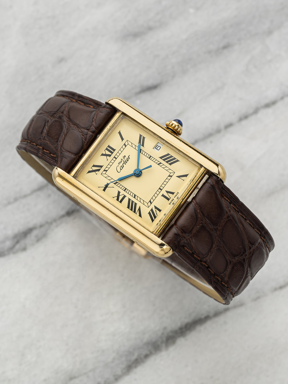 2000s Cartier Must de Tank 2413 Gold Vermeil Roman Lemon Dial Quartz 25mm