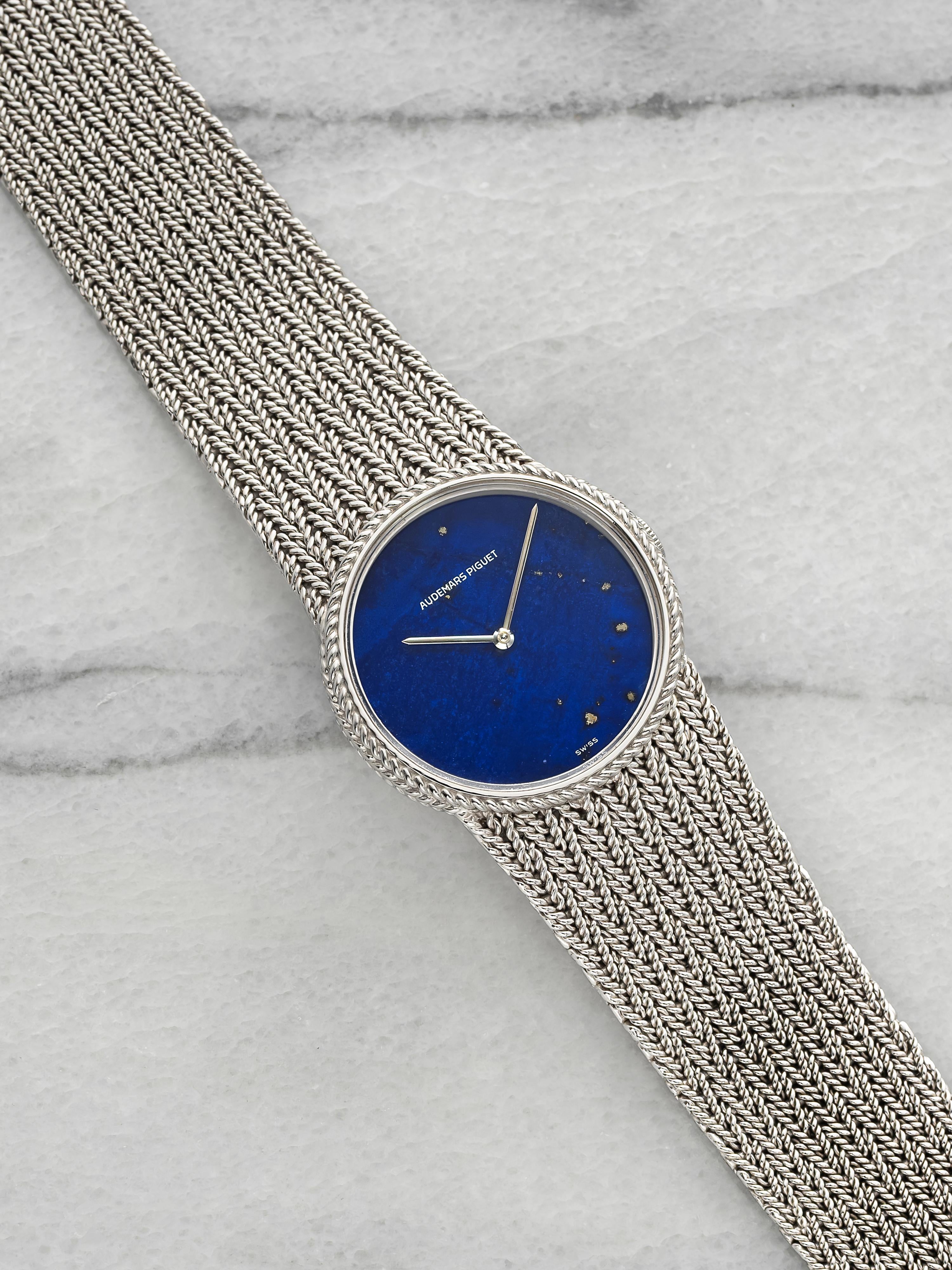 Vintage 1970s Audemars Piguet Ladies 18K White Gold Lapis Lazuli Manual 26mm