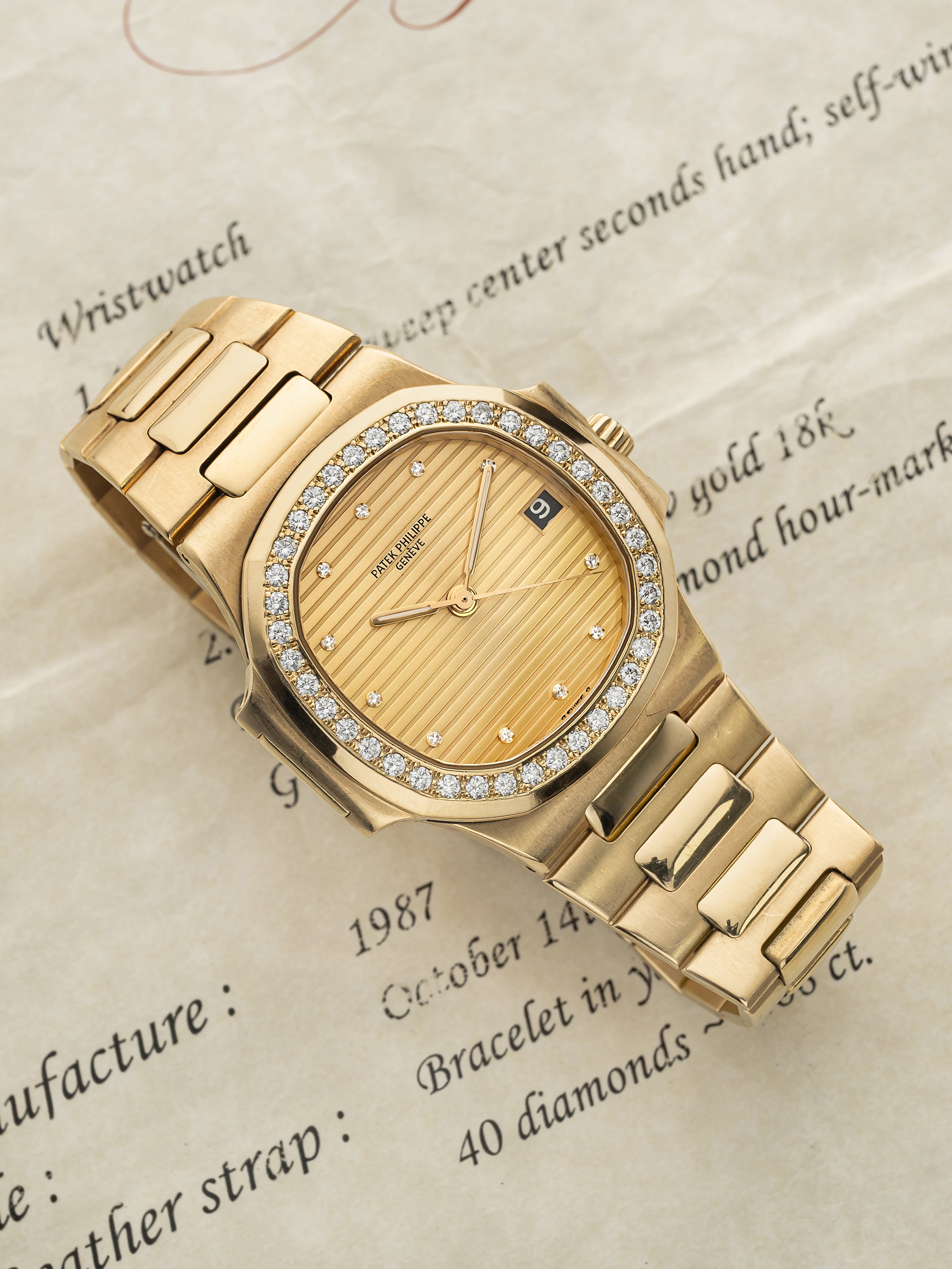 Patek Philippe Nautilus 3800/3 - 18K Yellow Gold Gilt Dial Factory Diamond Bezel