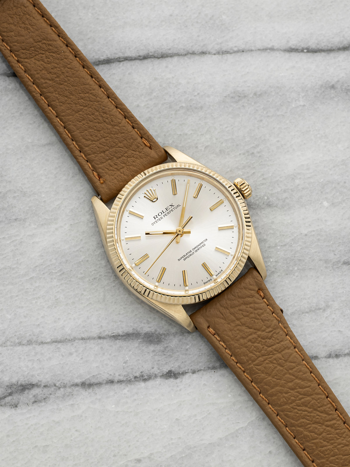 Vintage 1960s Rolex Oyster Perpetual 1005 14K YG Champagne Sunburst Auto 34mm