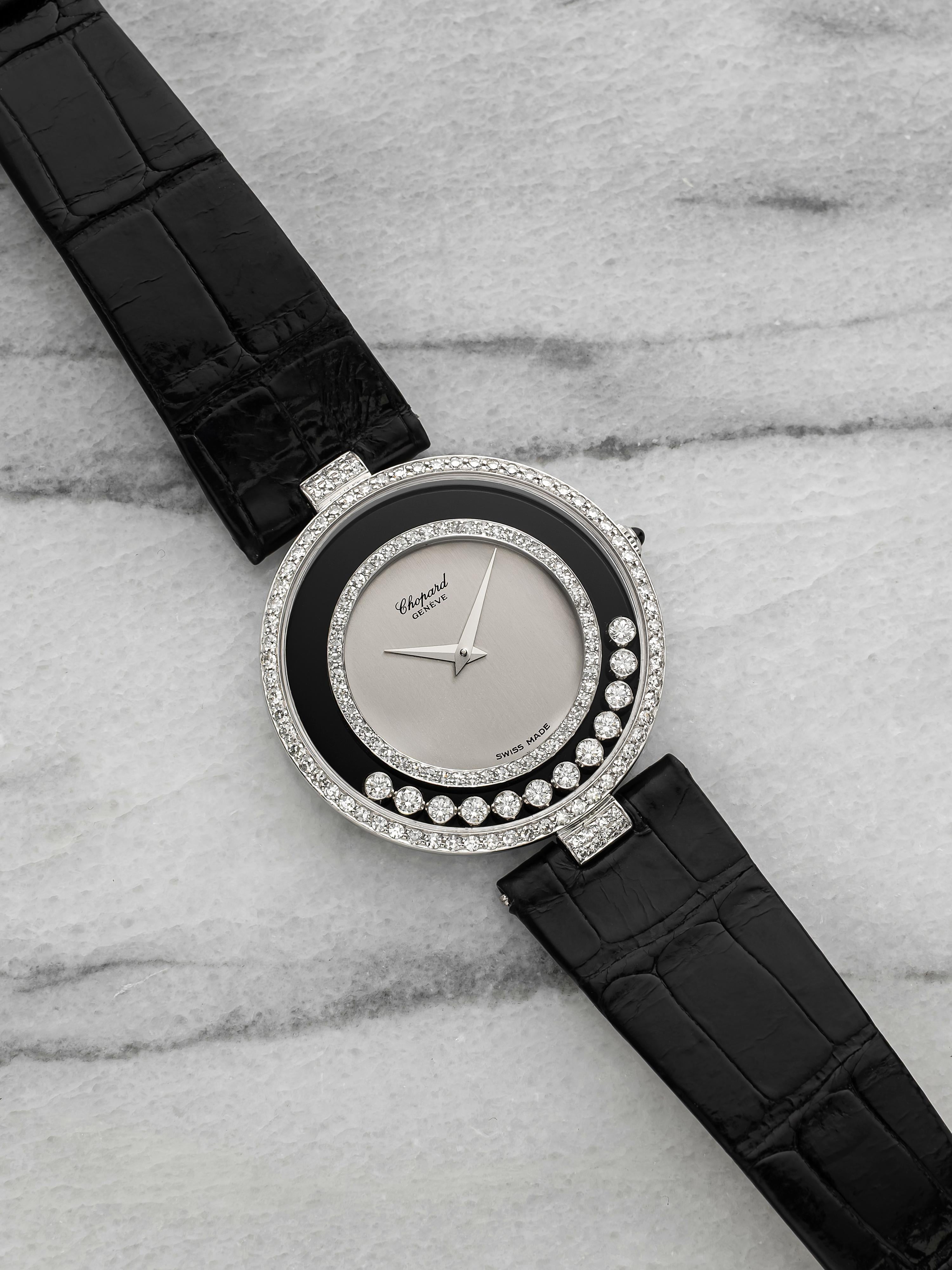 2000s Chopard Happy Diamonds 18K White Gold Kinetic Diamond Dial Quartz 33mm