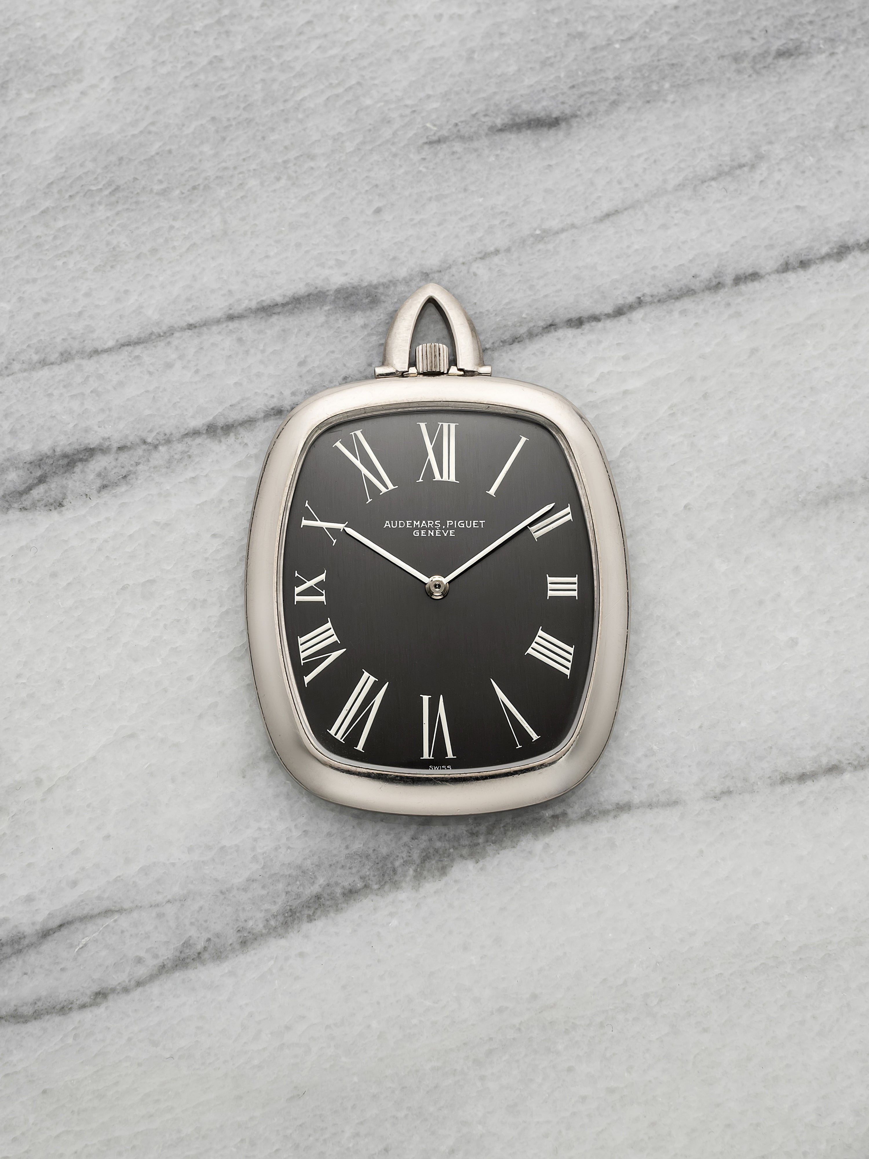 Vintage 1960s Audemars Piguet Pocket Watch 18K WG Grey Roman Dial Manual 25mm