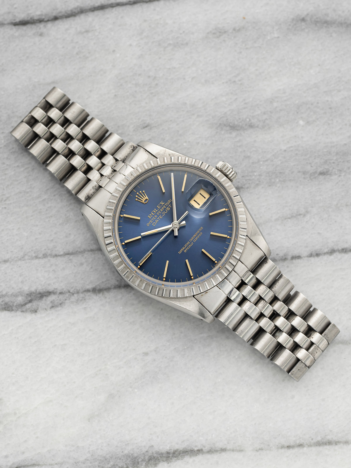 Vintage 1979 Rolex Datejust 16030 Steel Blue Sunburst Gold Index Dial Auto 36mm