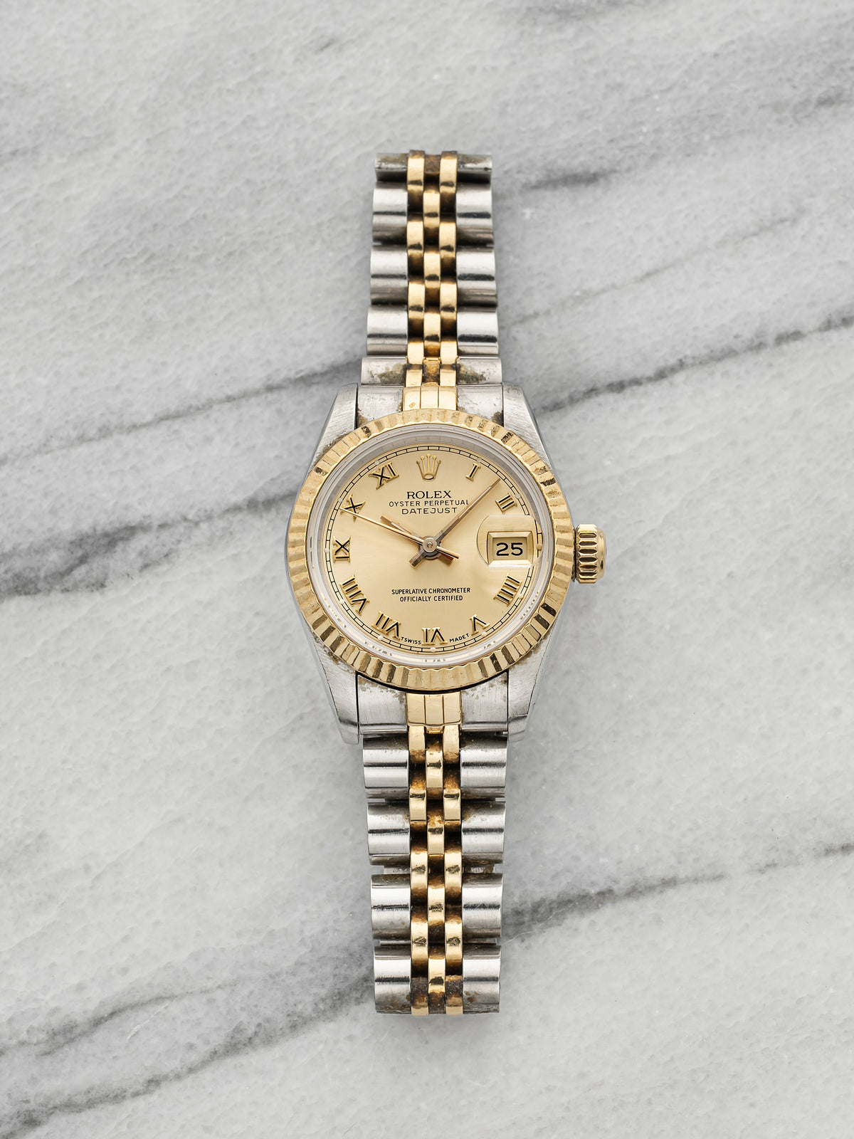 Vintage 1990 Rolex Lady Datejust 69173 Two-Tone Champagne Roman Dial Auto 26mm