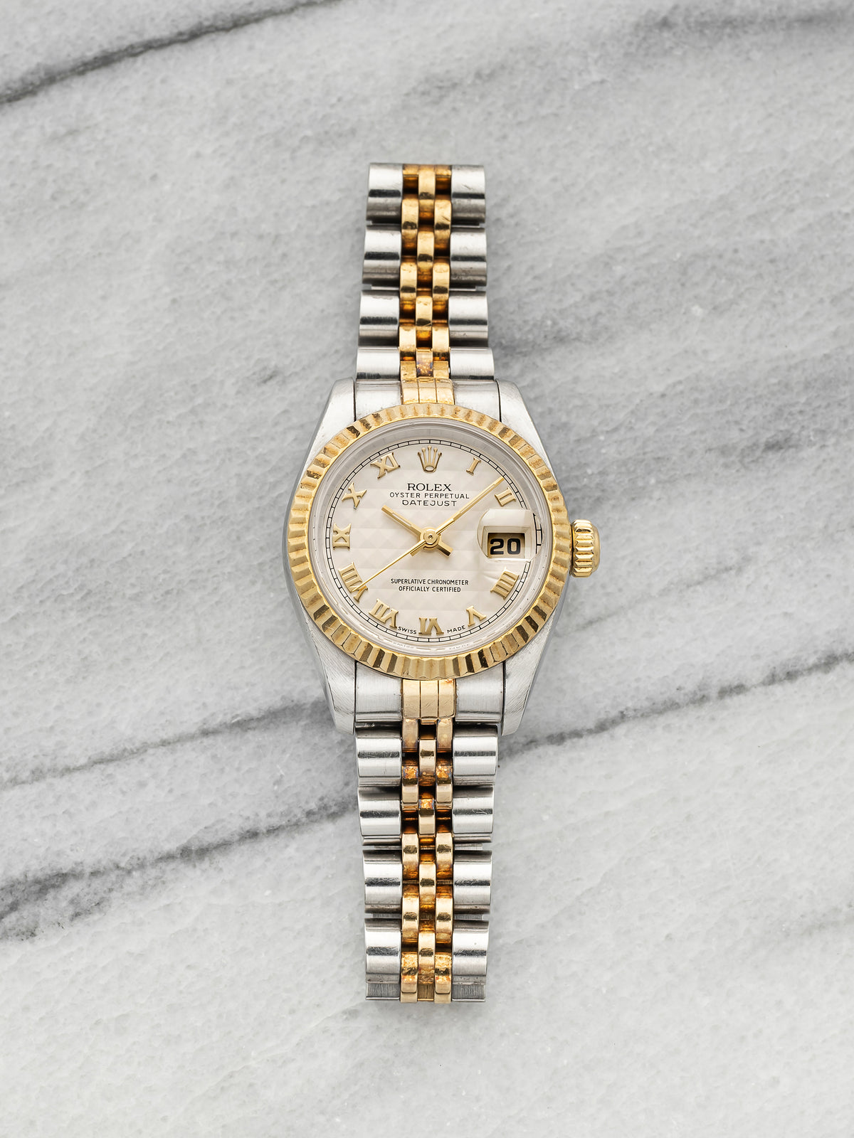 2001 Rolex Lady Datejust 79173 Two-Tone YG White Pyramid Roman Dial Auto 26mm