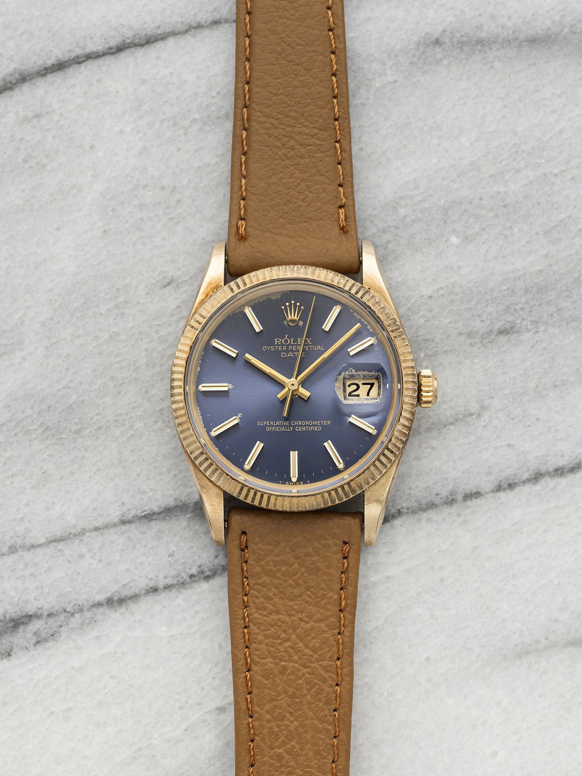 Vintage 1981 Rolex Datejust 15037 14K YG Navy Blue Sunburst Dial Auto 34mm