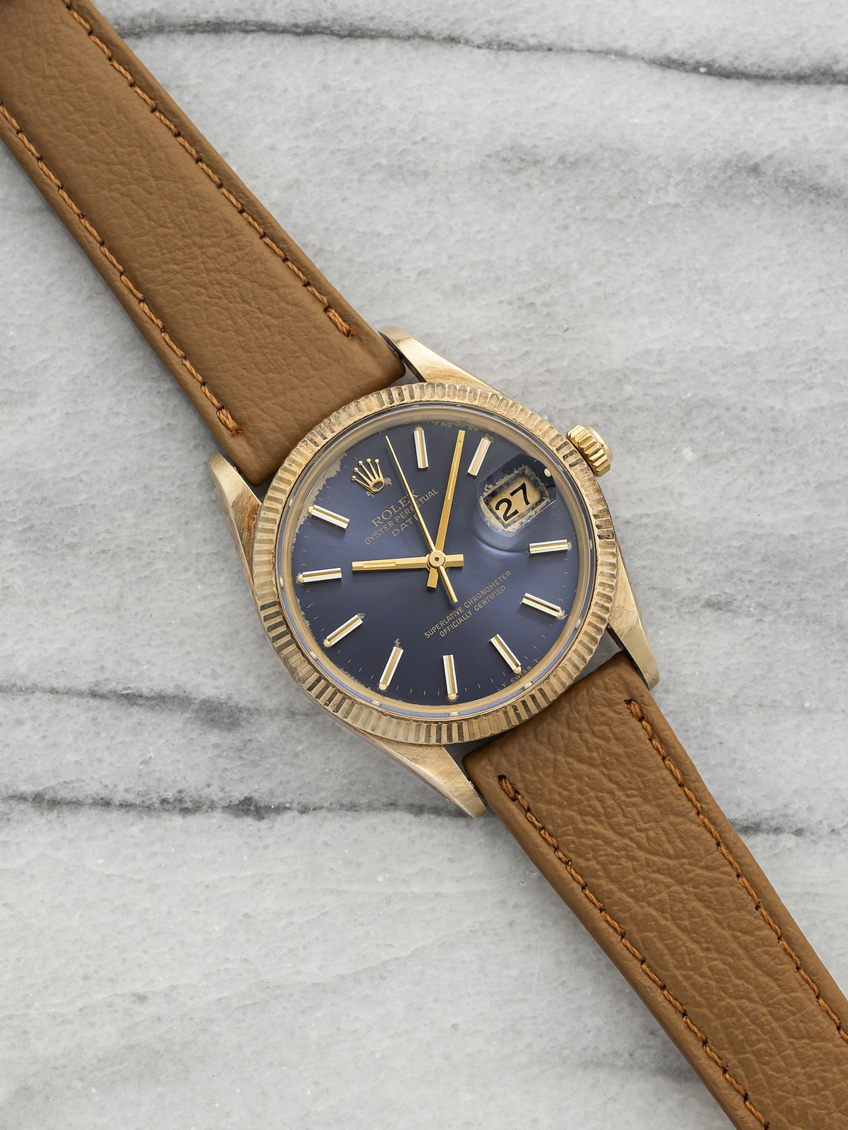 Vintage 1981 Rolex Datejust 15037 14K YG Navy Blue Sunburst Dial Auto 34mm