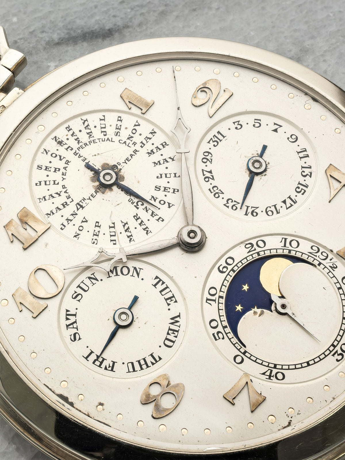 Vintage 1920s Patek Philippe QP Moonphase Pocket Watch 18K WG Silver Manual 46mm