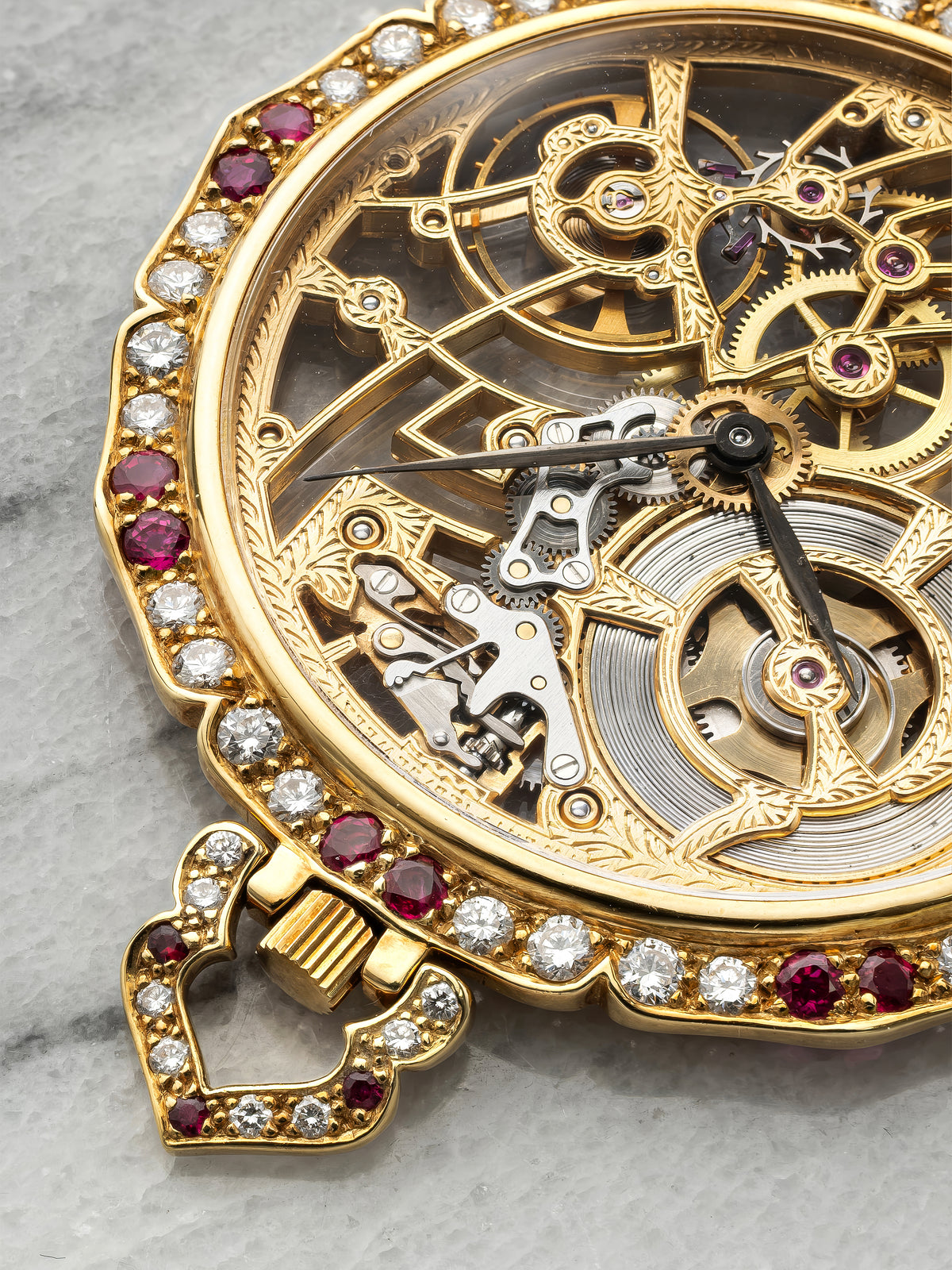 Vintage 1980s Audemars Piguet Pocket Watch BA35729 18K YG Diamond Ruby 45mm