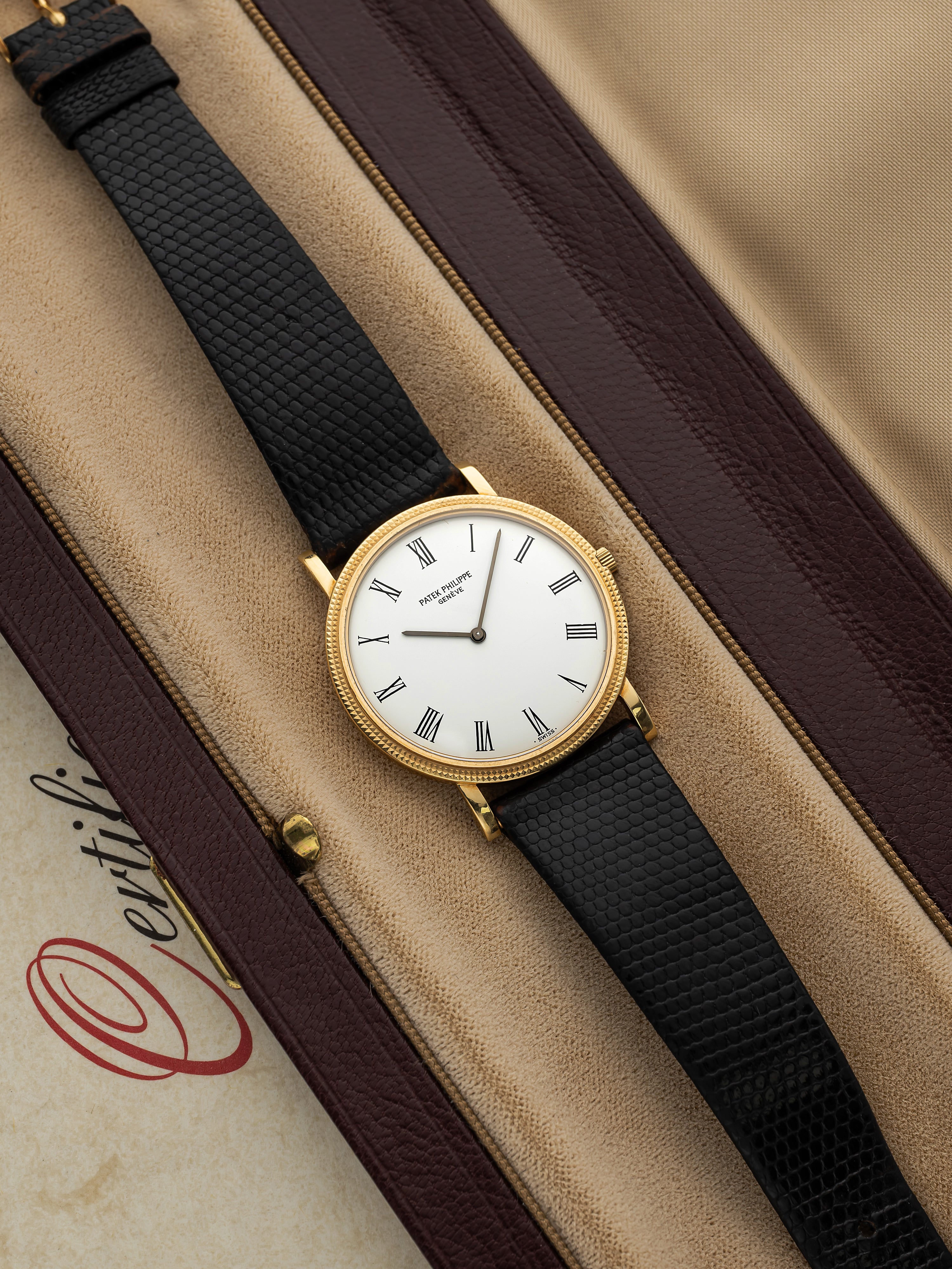 Vintage 1983 Patek Philippe Calatrava 3520 Gold White Roman Dial Manual 33mm