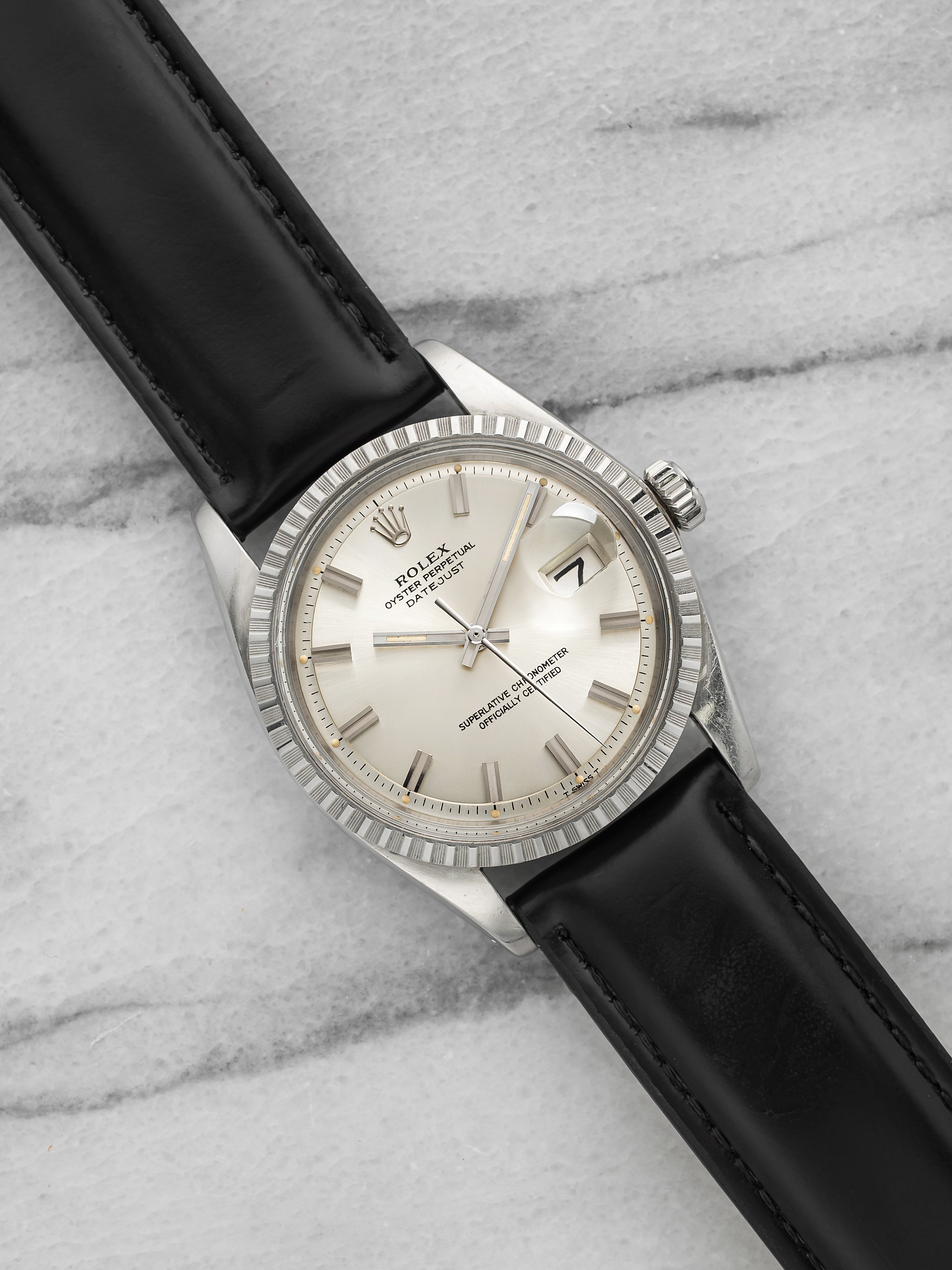 1974 Rolex Datejust 1603 Stainless Steel Silver Wide Boy Dial Automatic 36mm