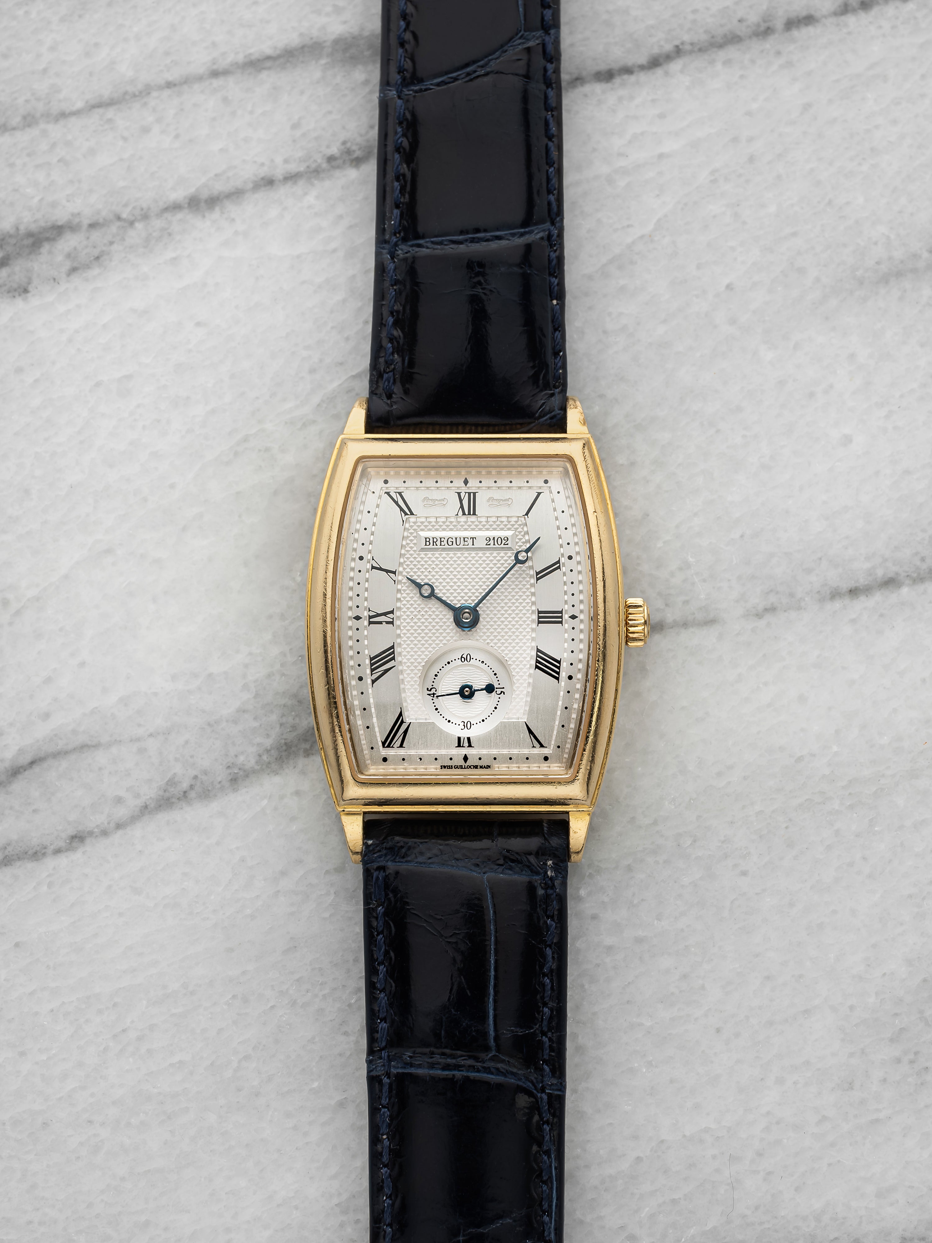2000s Breguet 2102 18K Yellow Gold Silver Guilloche Dial Automatic 29 mm
