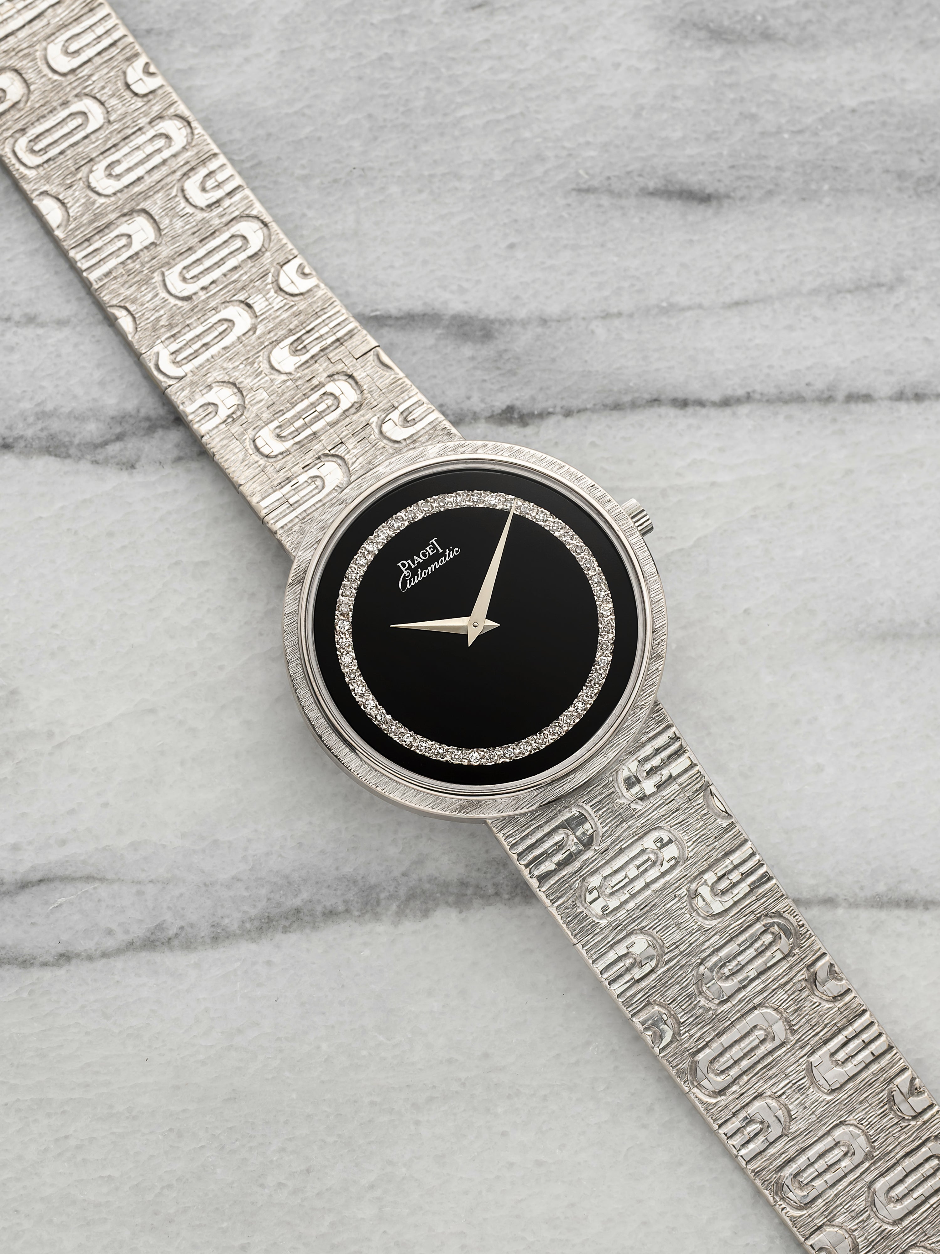 Vintage 1975 Piaget Tuxedo 12343A15 18K White Gold Onyx Diamond Dial Auto 34mm
