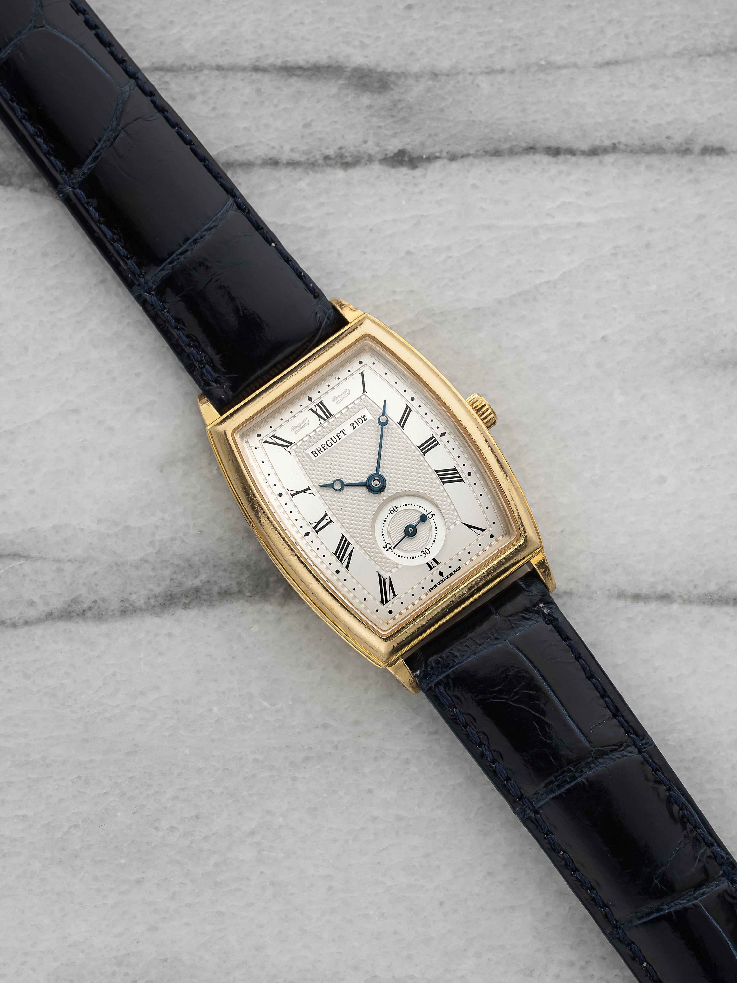 2000s Breguet 2102 18K Yellow Gold Silver Guilloche Dial Automatic 29 mm