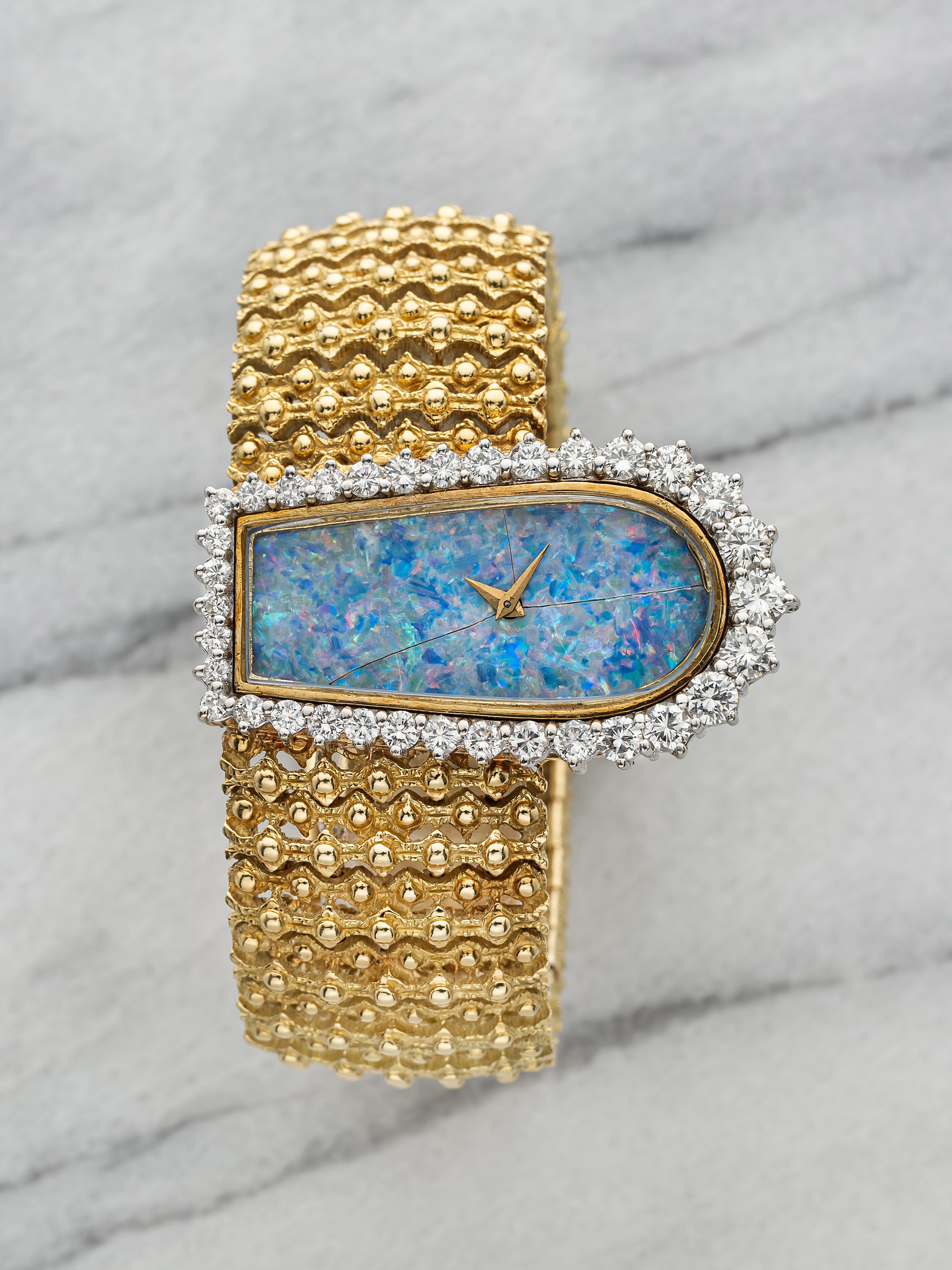 Vintage 1960s Tiffany & Co. Dress 18K Yellow Gold Opal Diamond Dial Manual 40 mm