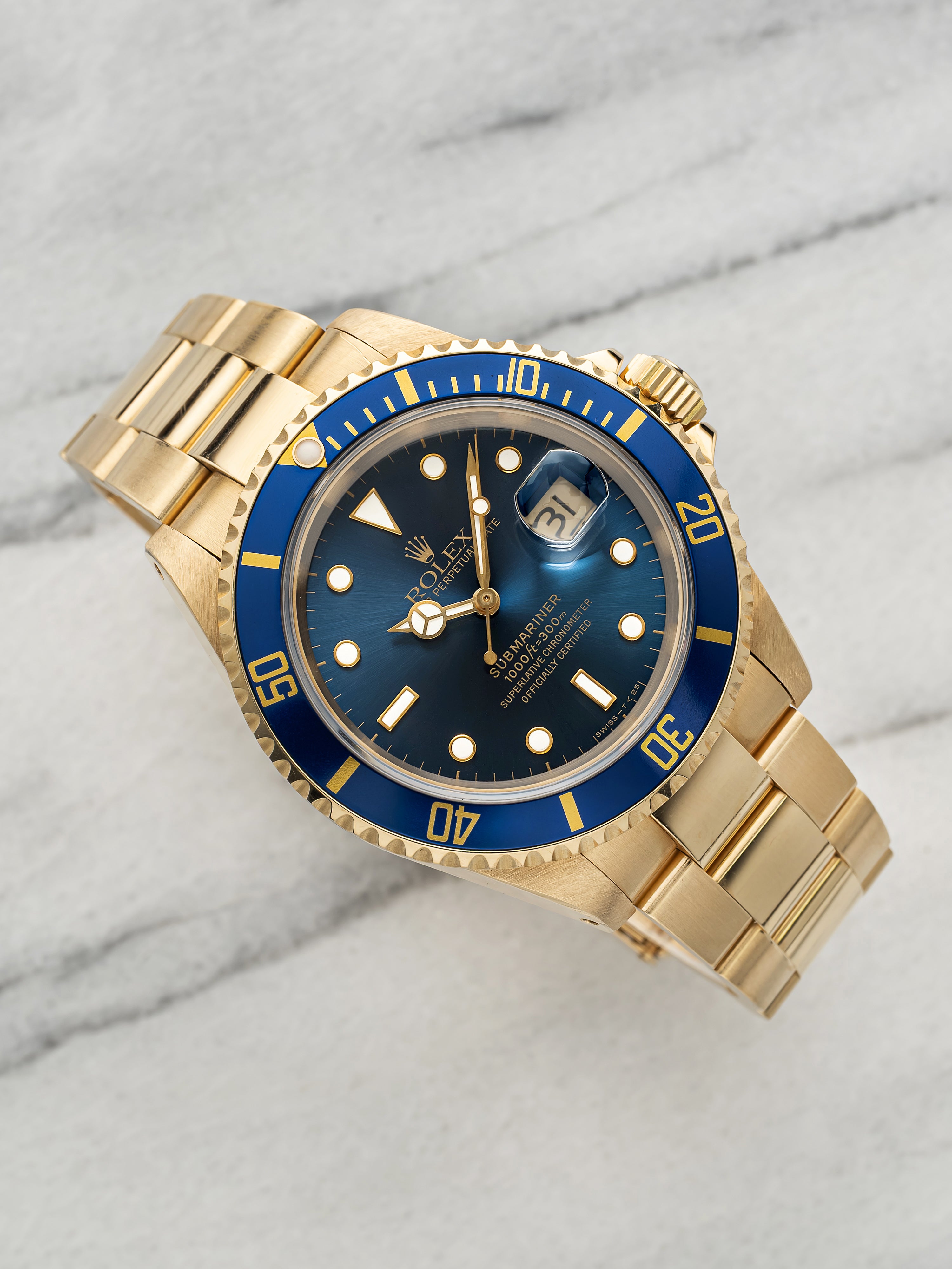 Vintage 1991 Rolex Submariner 16618 18K Yellow Gold Blue Dial Auto 40mm