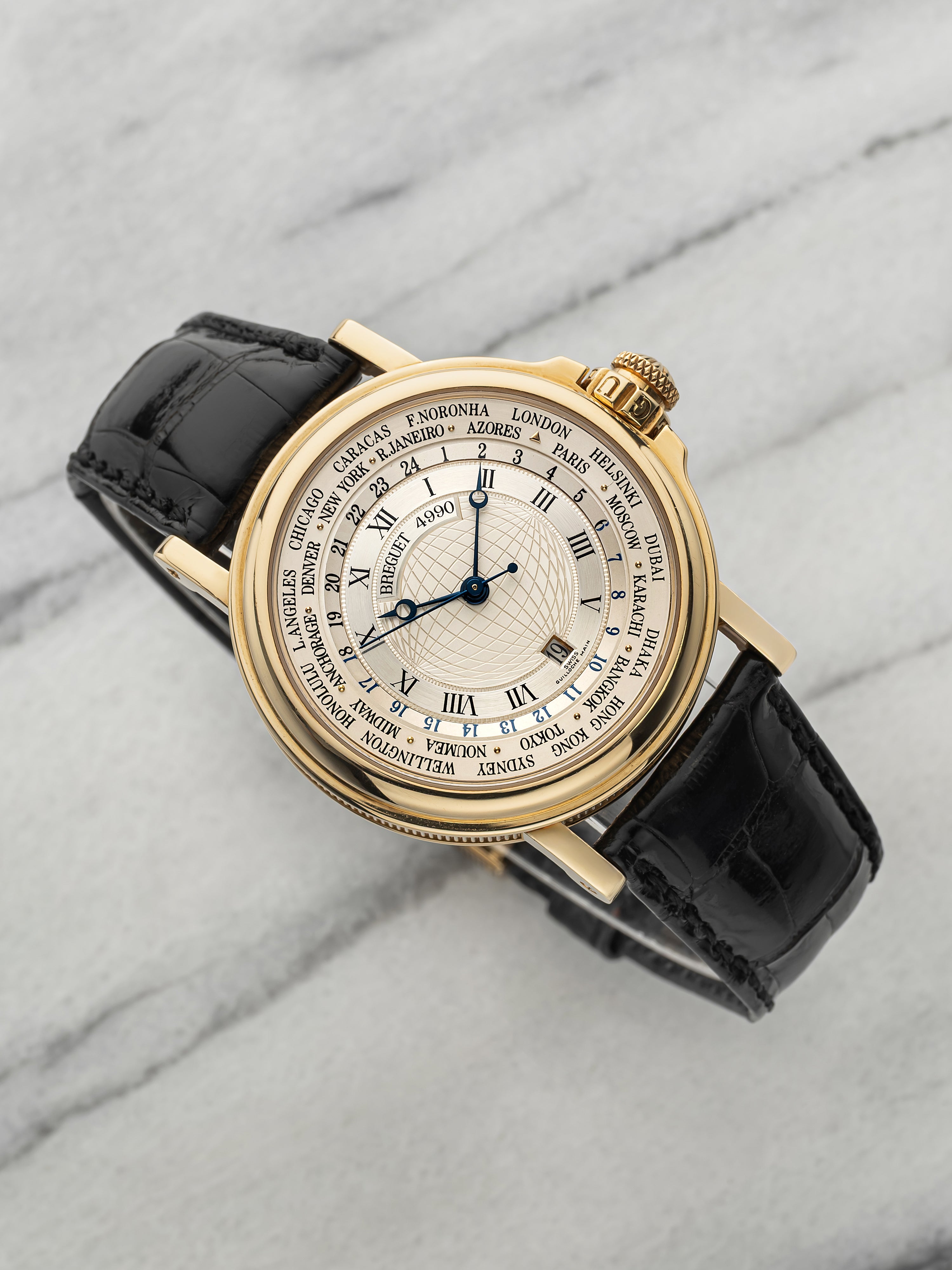 Vintage 1990s Breguet Marine 3700BA Hora Mundi 18K YG World Time Dial Auto 38mm