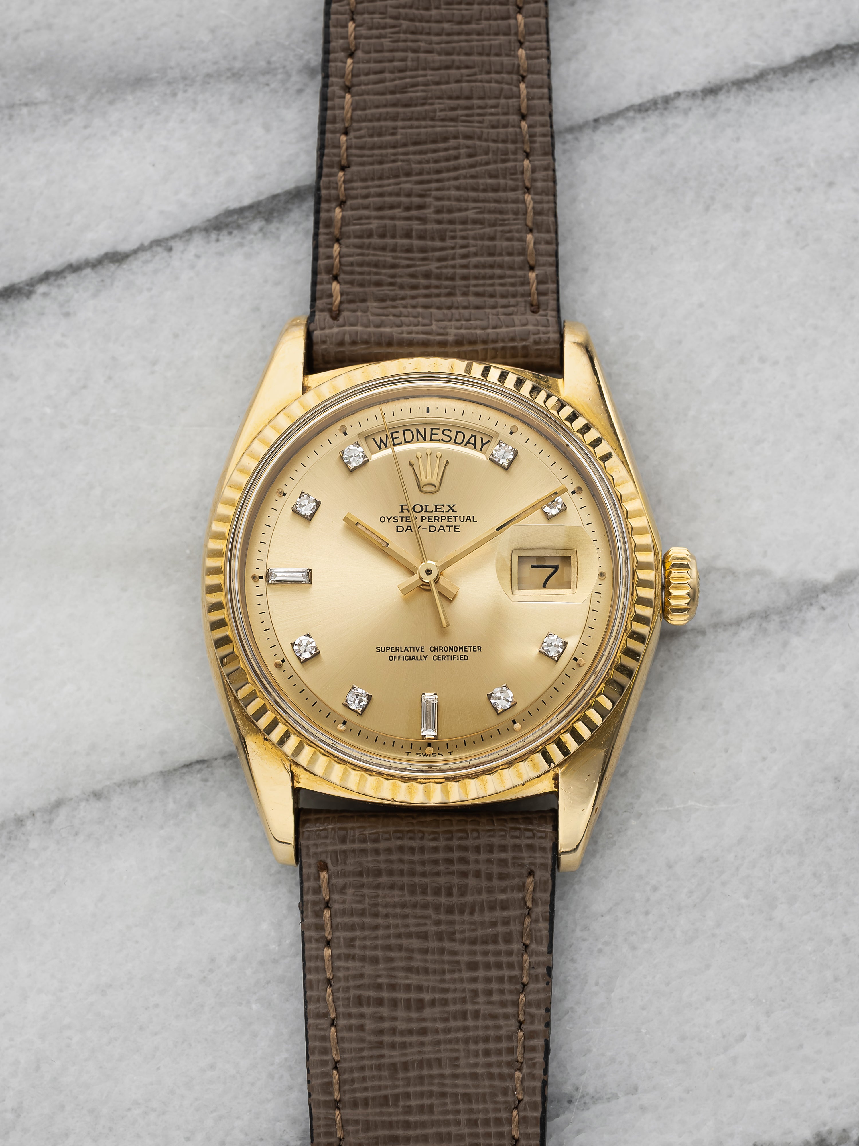 1971 Rolex Day-Date 36 1803 – 18K Yellow Gold, Champagne Diamond Dial