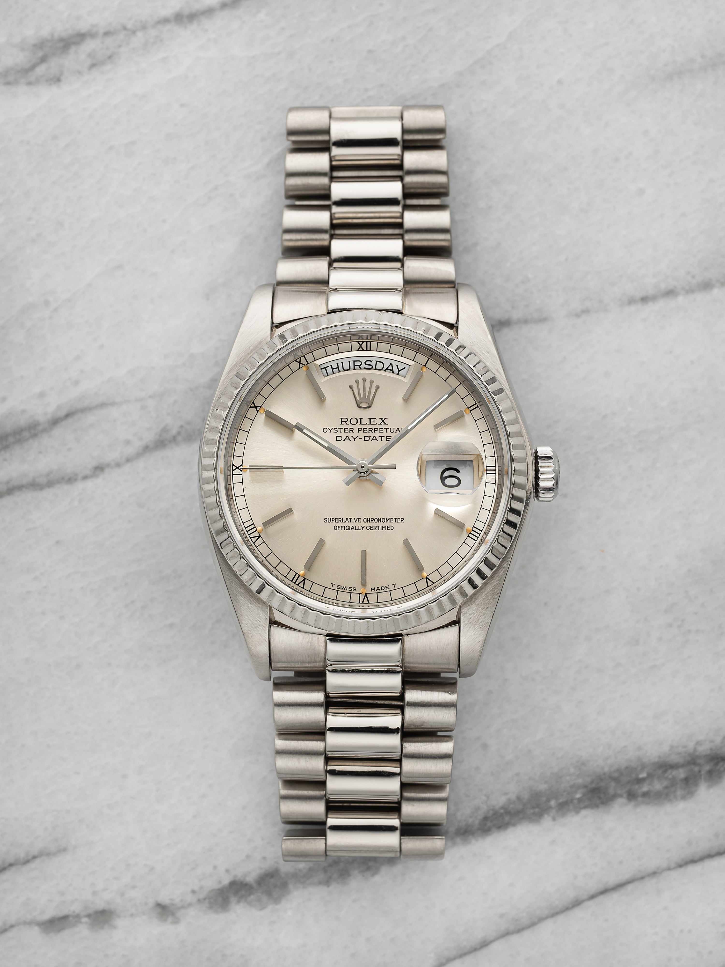 1981 Rolex Day-Date 36 18039 18K White Gold Silver Dial Automatic 36mm