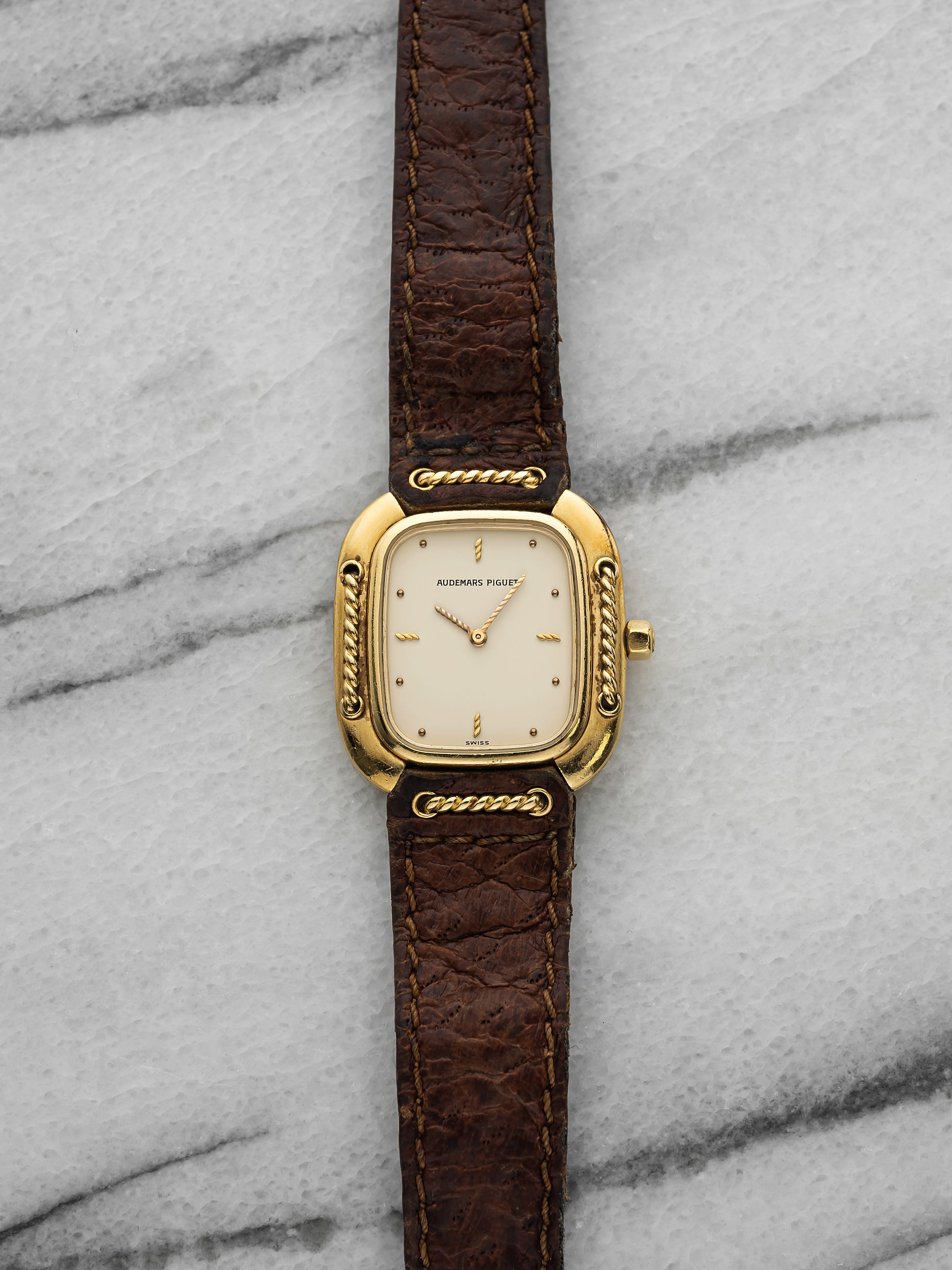 Vintage 1990s Audemars Piguet Dress Watch 18K YG White Dial Quartz 24 mm