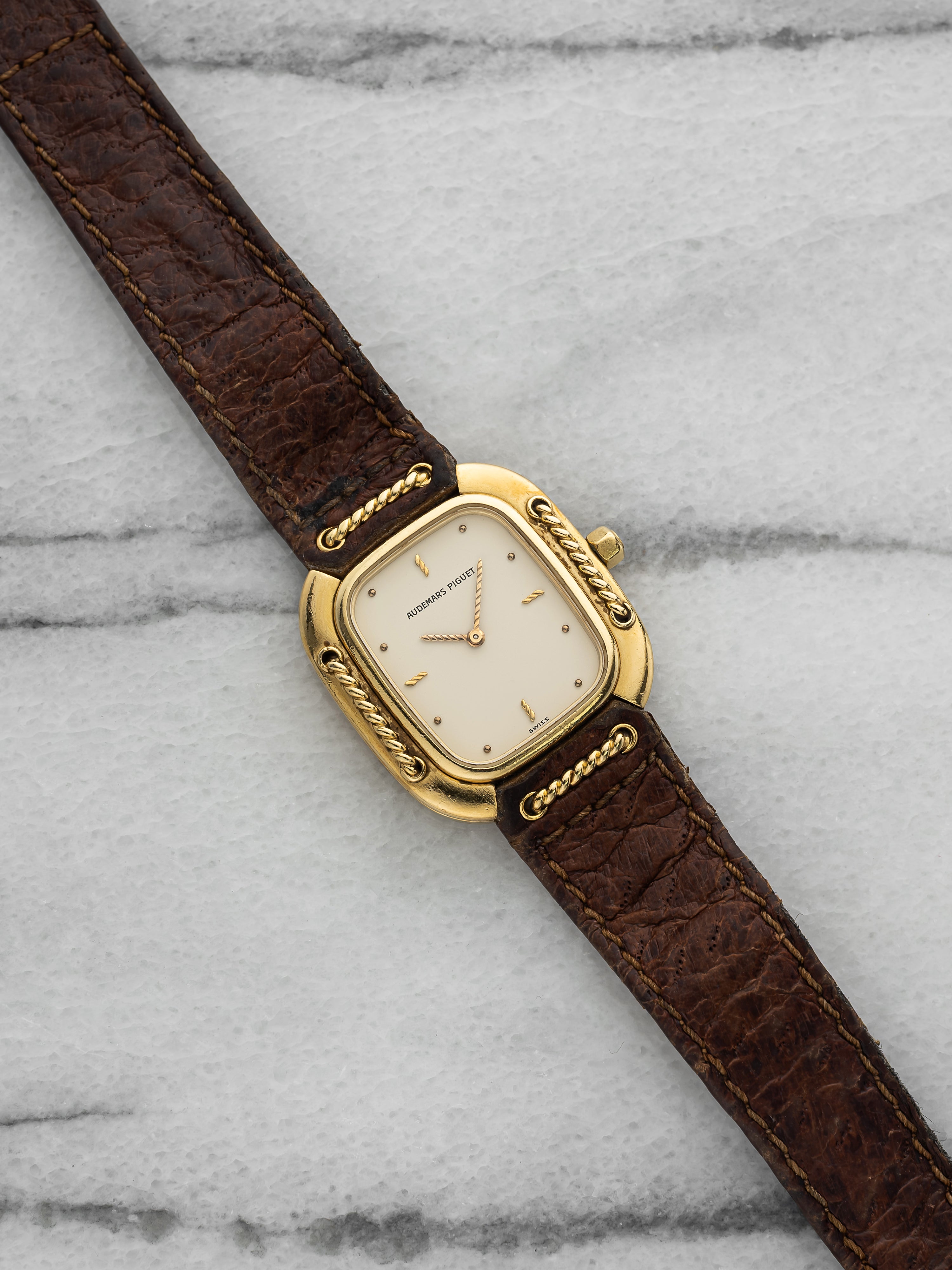 Vintage 1990s Audemars Piguet Dress Watch 18K YG White Dial Quartz 24 mm