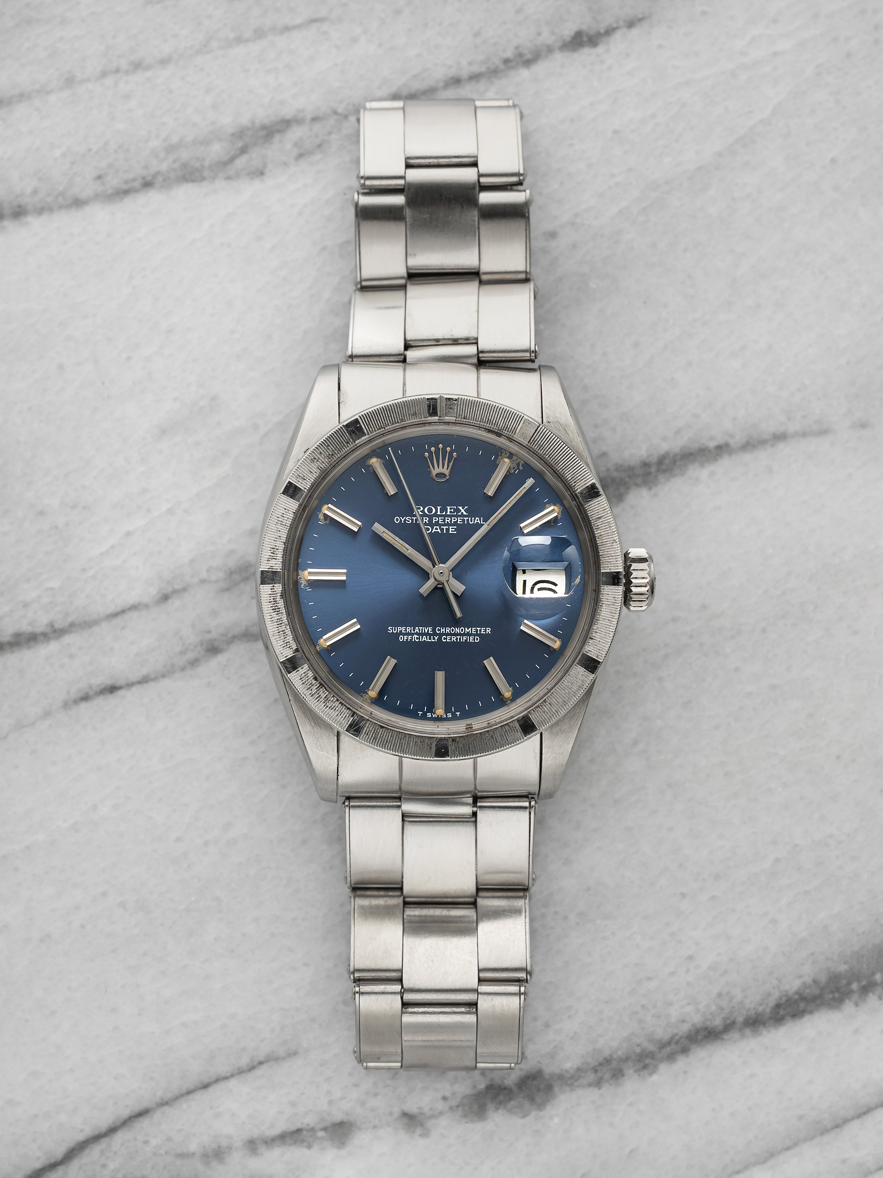 1969 Rolex Oyster Perpetual Date 1501 Stainless Steel Dark Blue Dial Auto 34mm