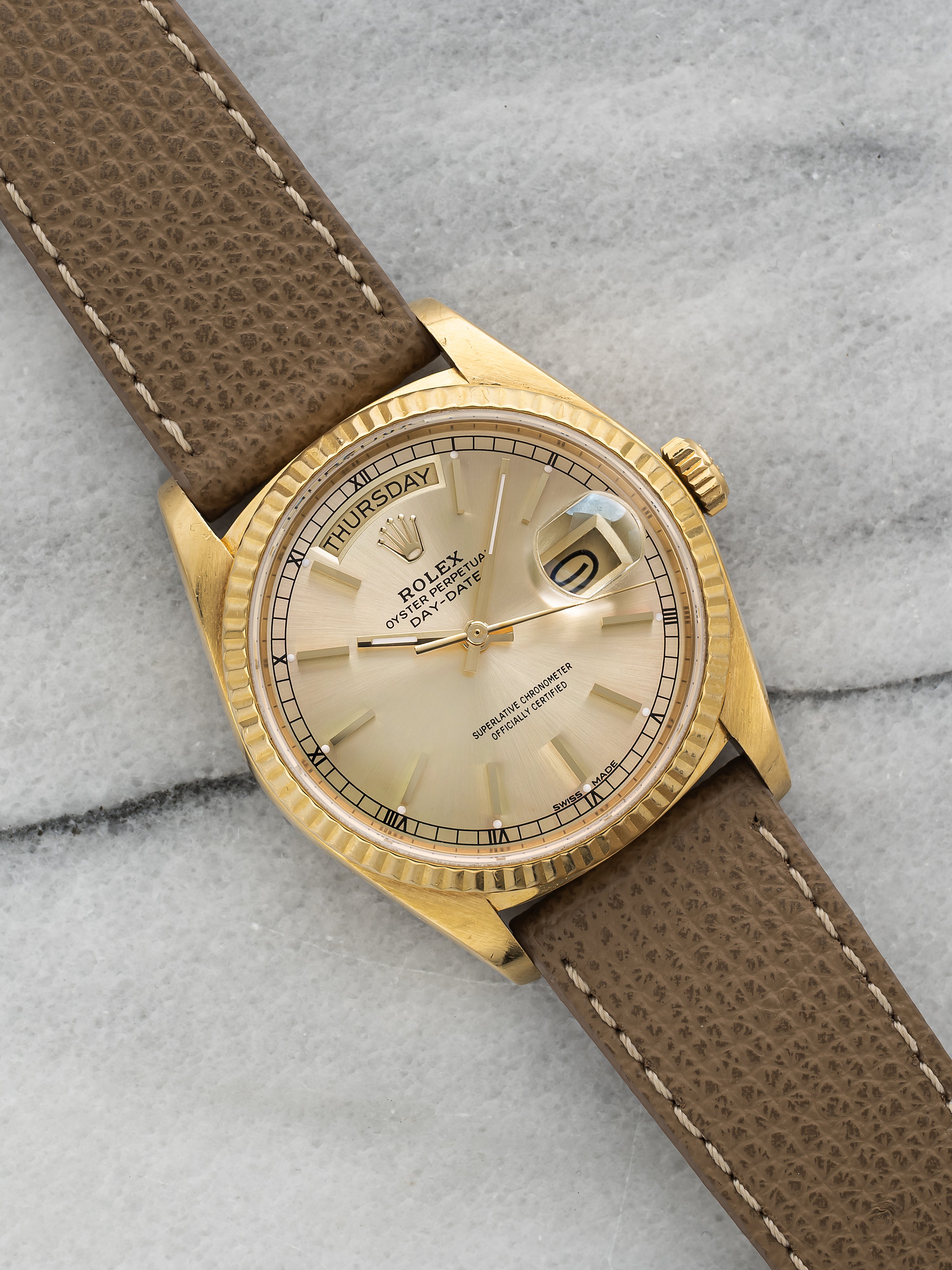 1988 Rolex Day-Date 18038 - Yellow Gold "Rosé" Patina Dial