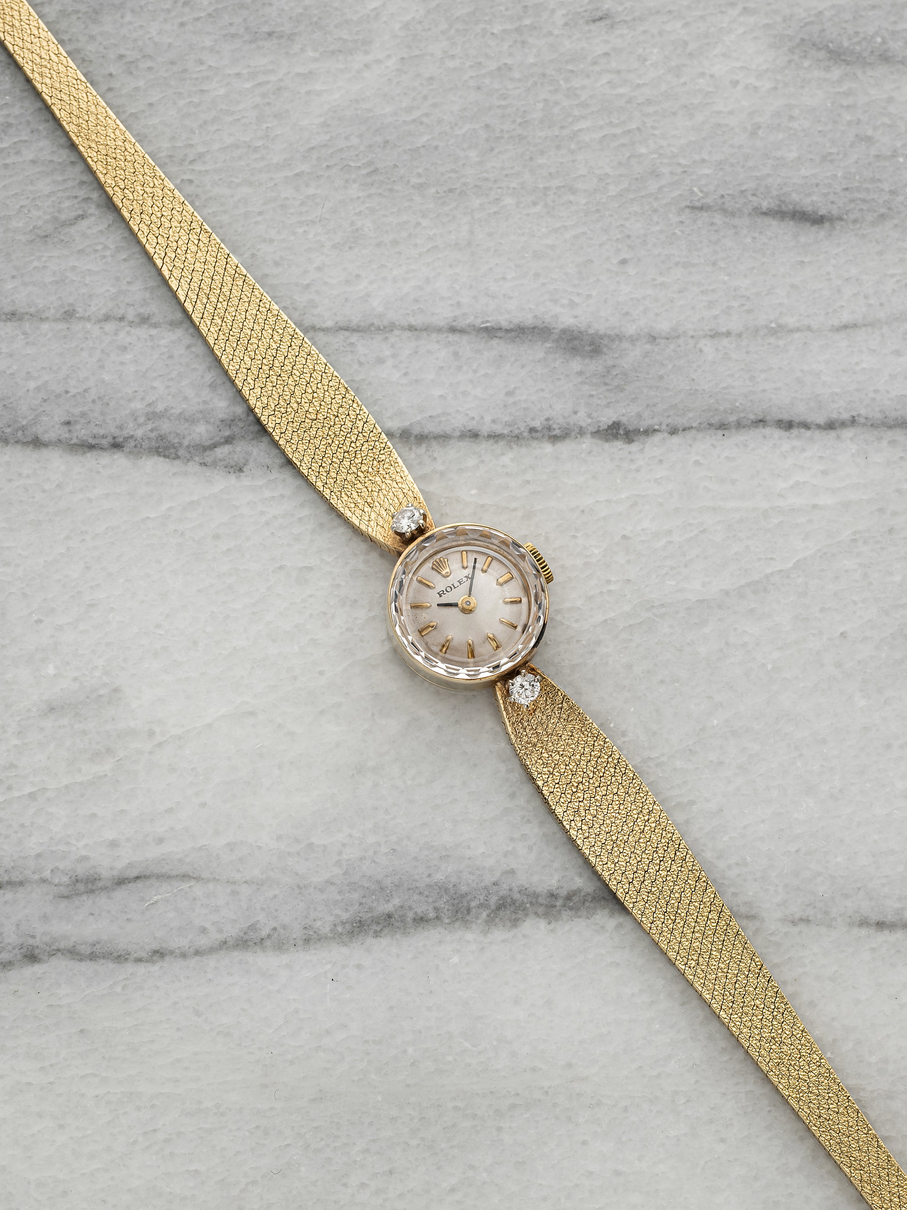 Vintage 1950s Rolex Lady Orchid 3523 Dress 14K YG White Dial Manual 15mm
