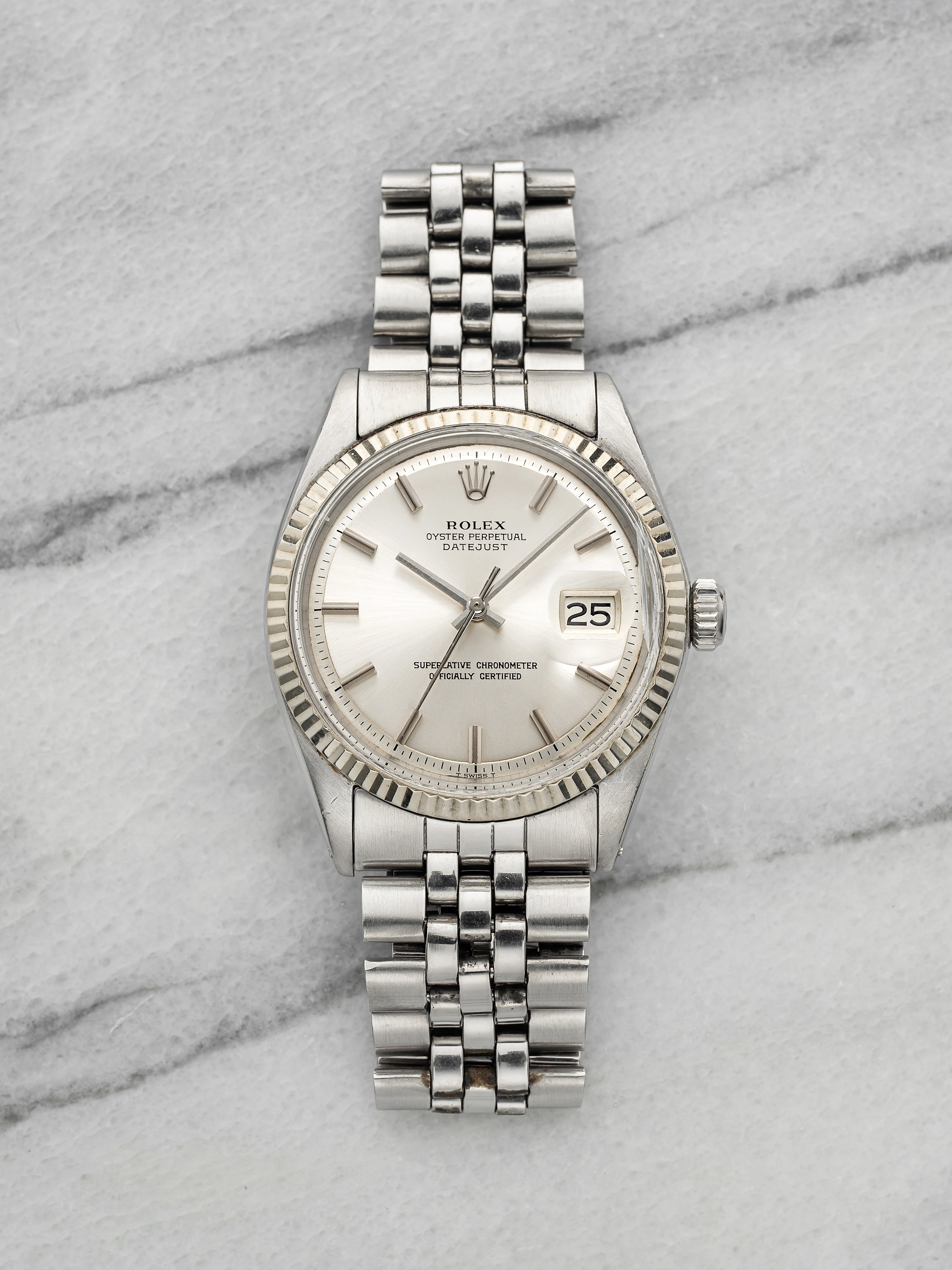 Vintage 1972 Rolex Datejust 1601 Stainless Steel Silver Sunburst Dial Auto 36mm