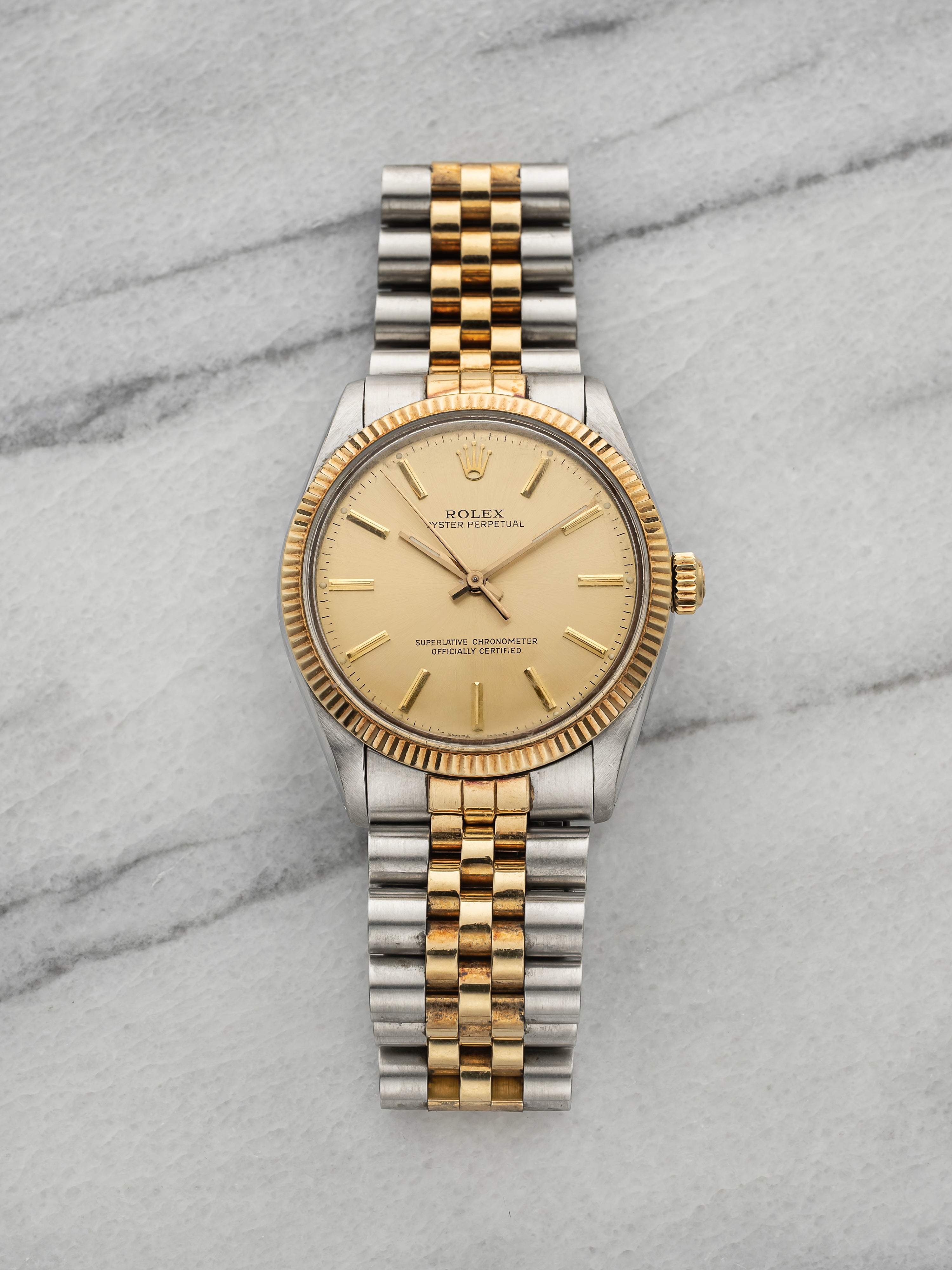 Vintage 1988 Rolex Oyster Perpetual 1005 Two-Tone Champagne Dial Auto 34mm
