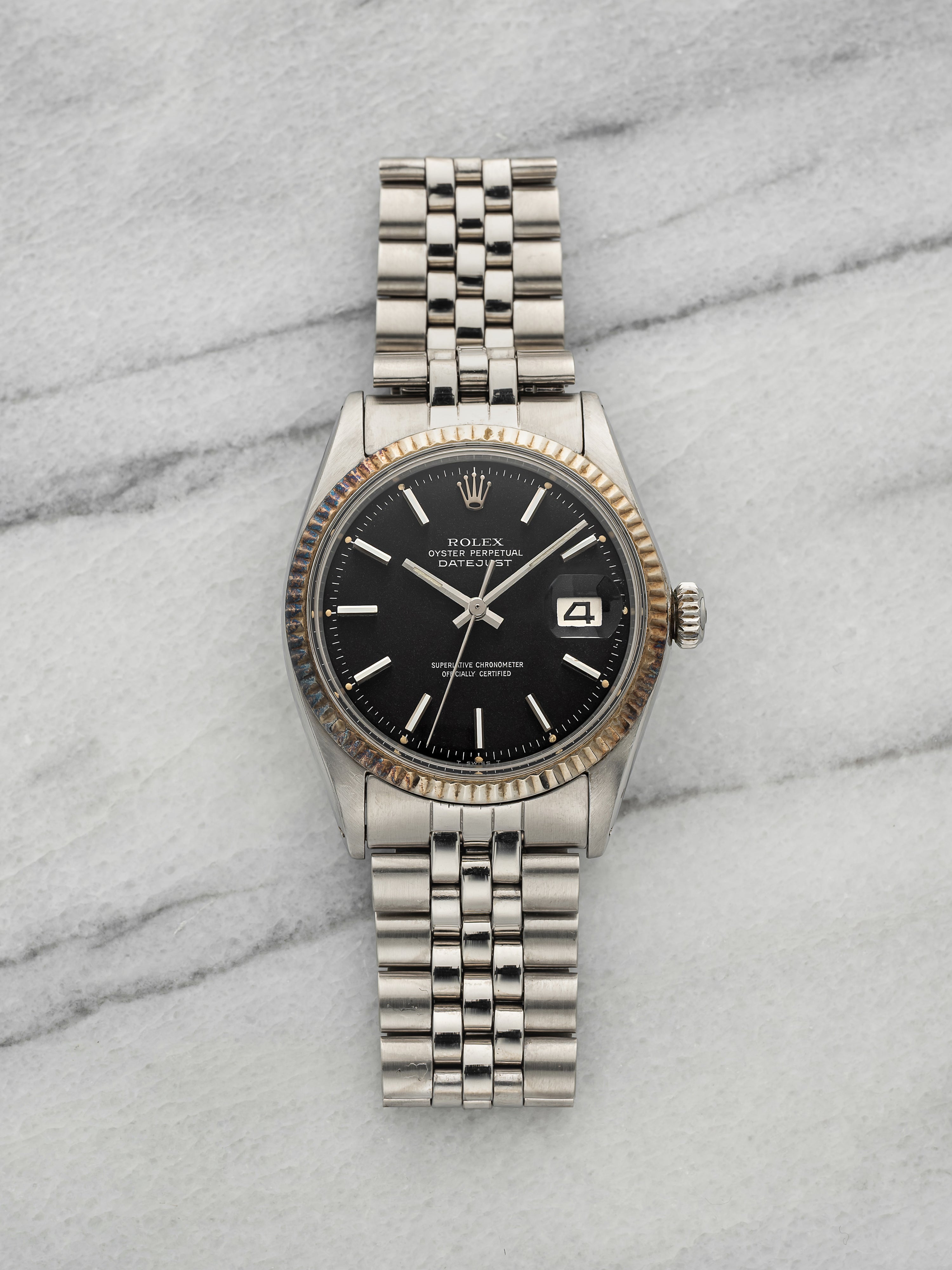 Vintage 1970 Rolex Datejust 1601 Stainless Steel Matte Black Dial Auto 36mm
