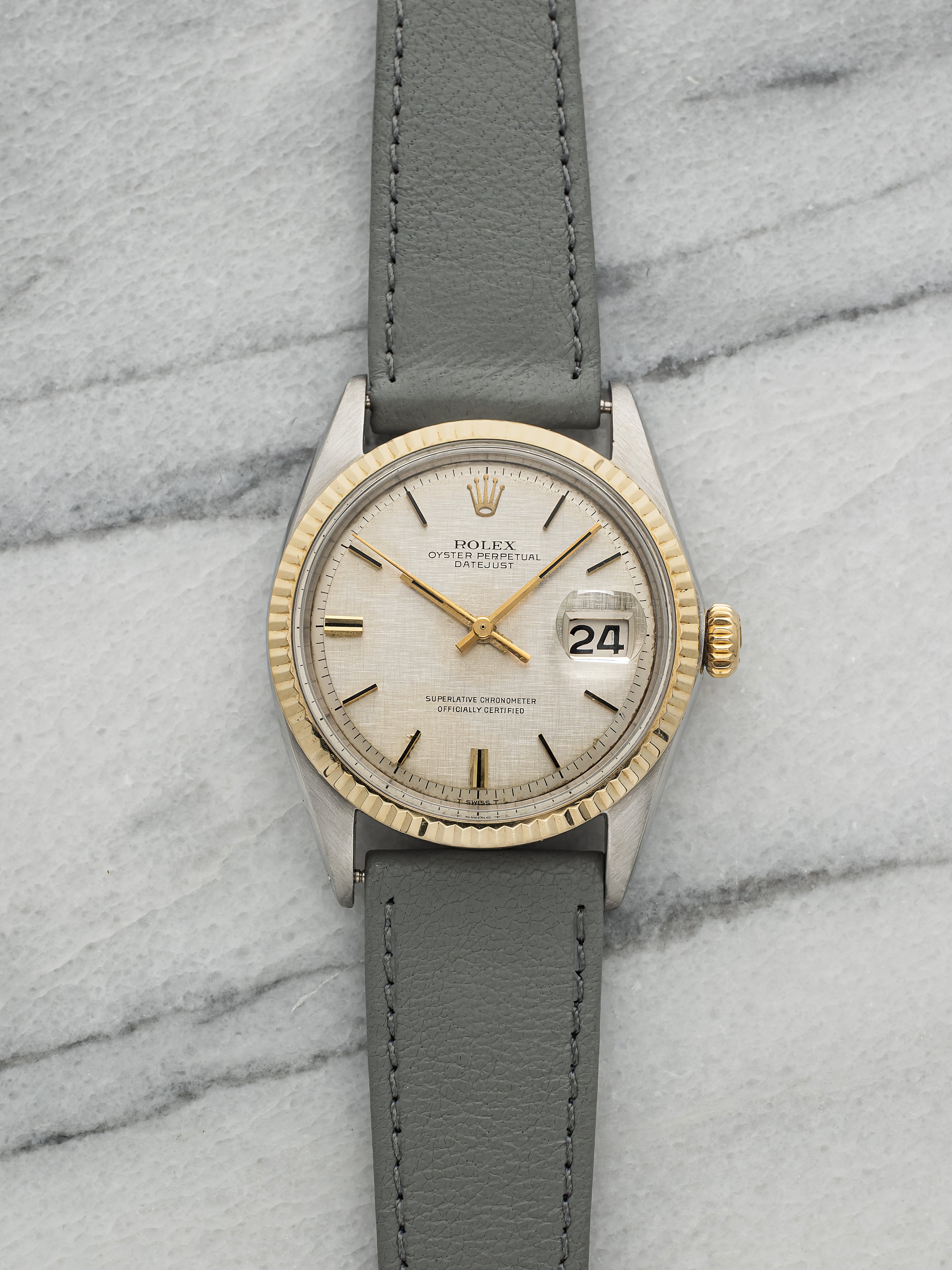 Vintage 1969 Rolex Datejust 1601 Steel Silver Linen Dial Automatic 36mm