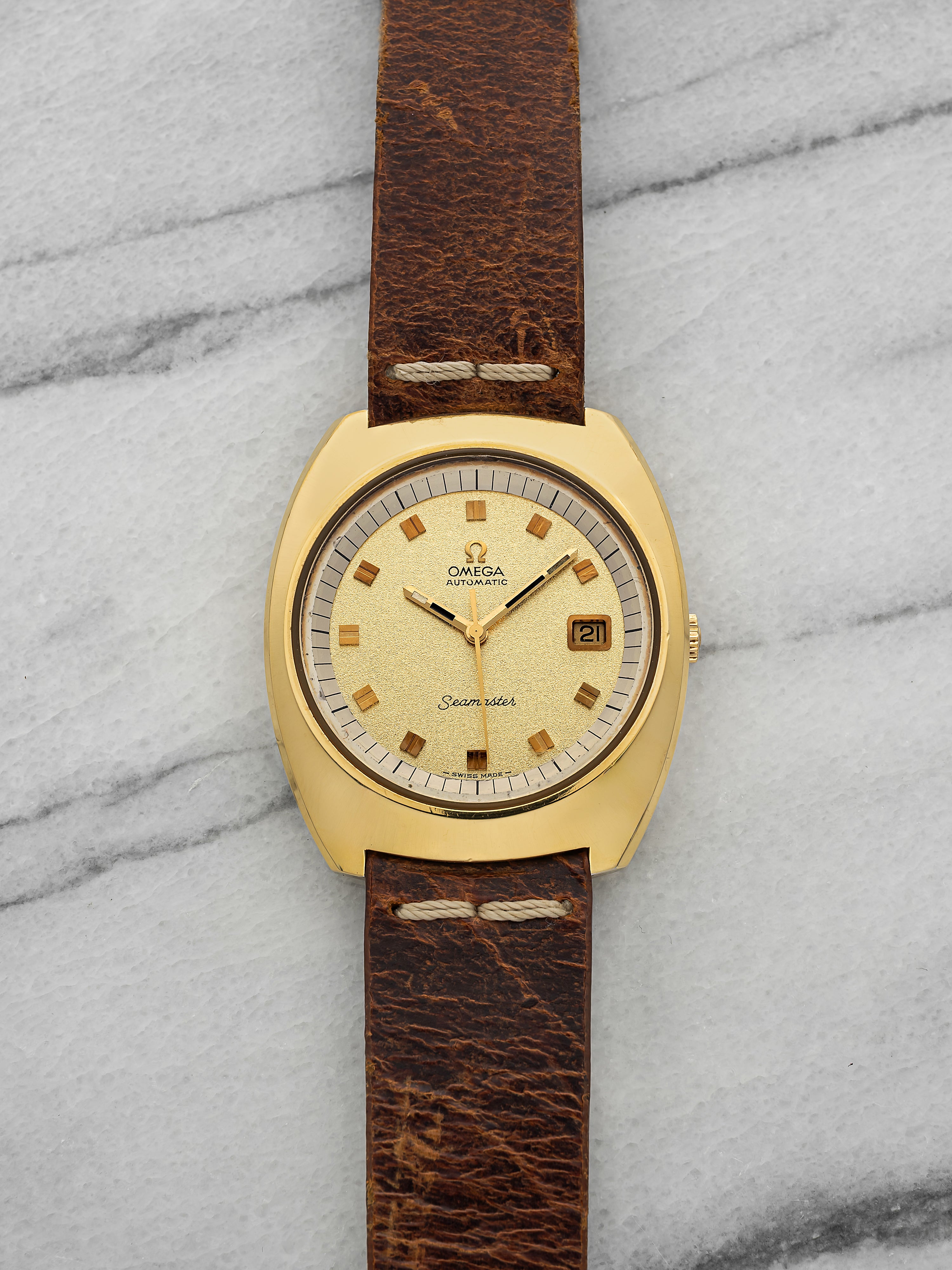 Vintage 1970s Omega Seamaster Jumbo 166.087 Steel Gold Champagne Dial Auto 39mm