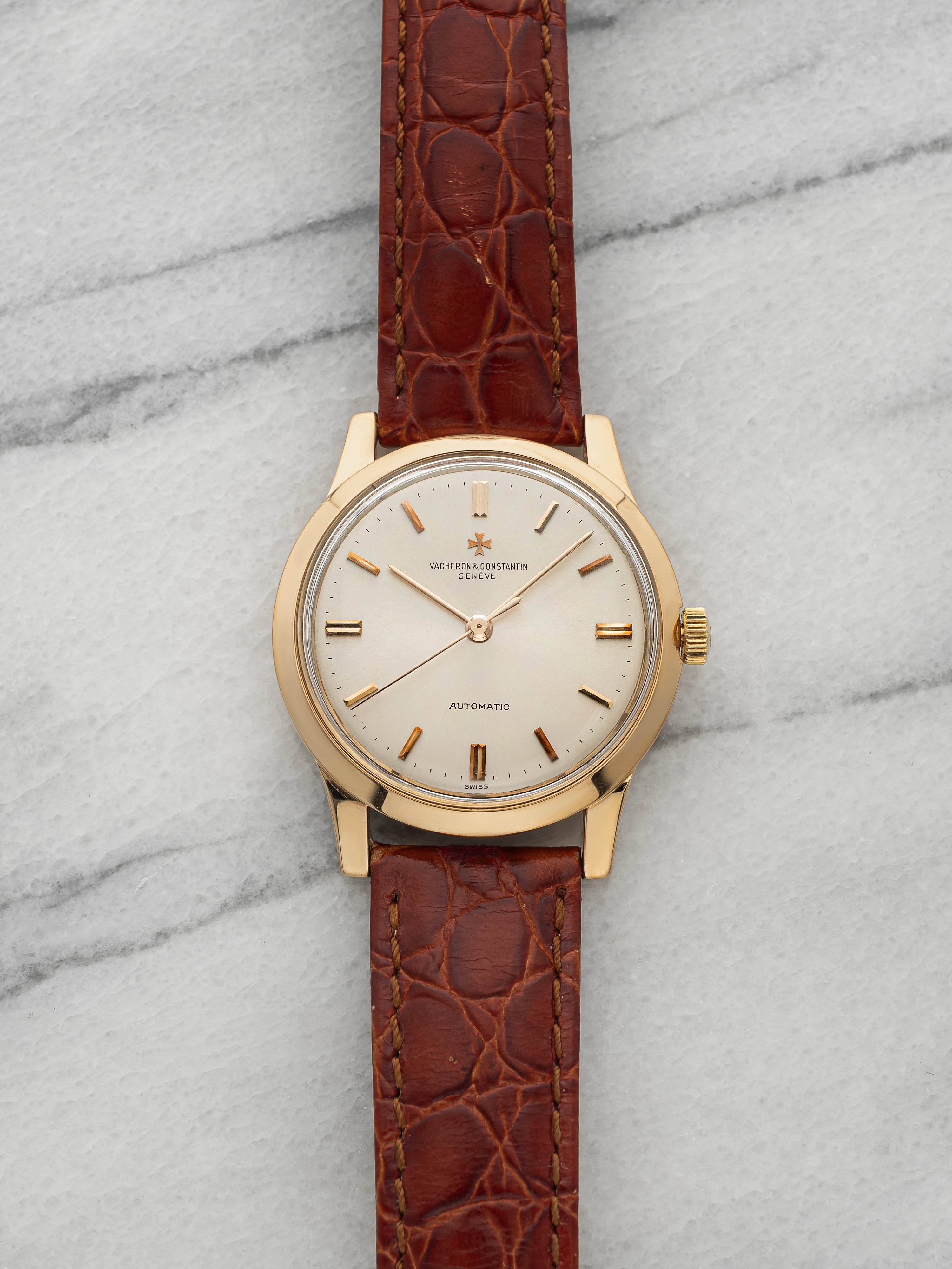 Vintage 1960s Vacheron Constantin 6378 18K Rose Gold Silver Dial Auto 35mm