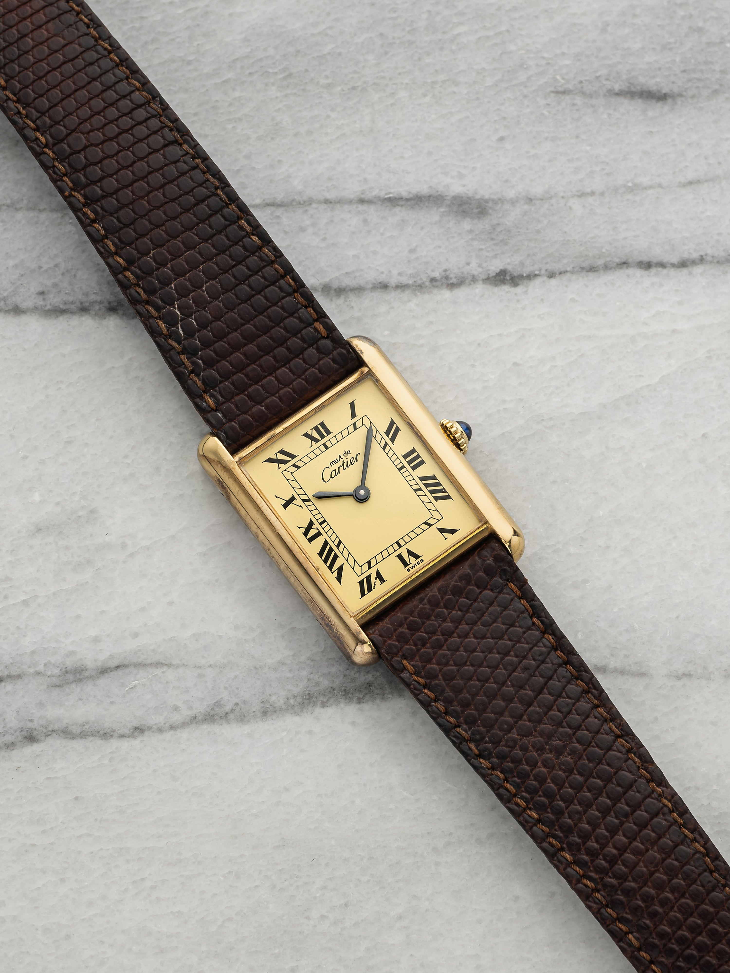 Vintage 1970s Cartier Lady Must de Tank Vermeil Lemon Roman Dial Manual 23mm
