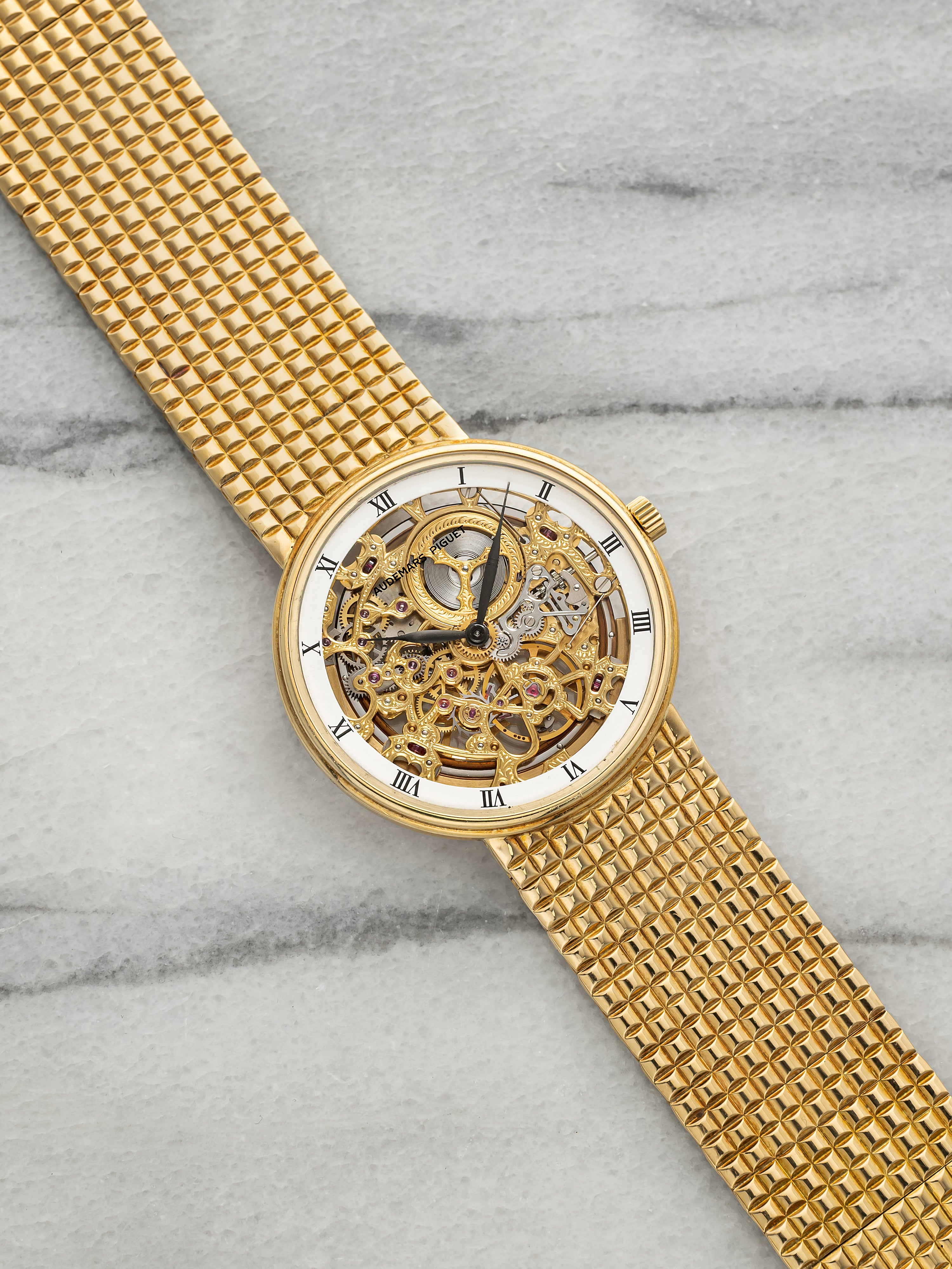 Vintage 1990s Audemars Piguet 4232BA 18K Yellow Gold Skeleton Dial Auto 35mm