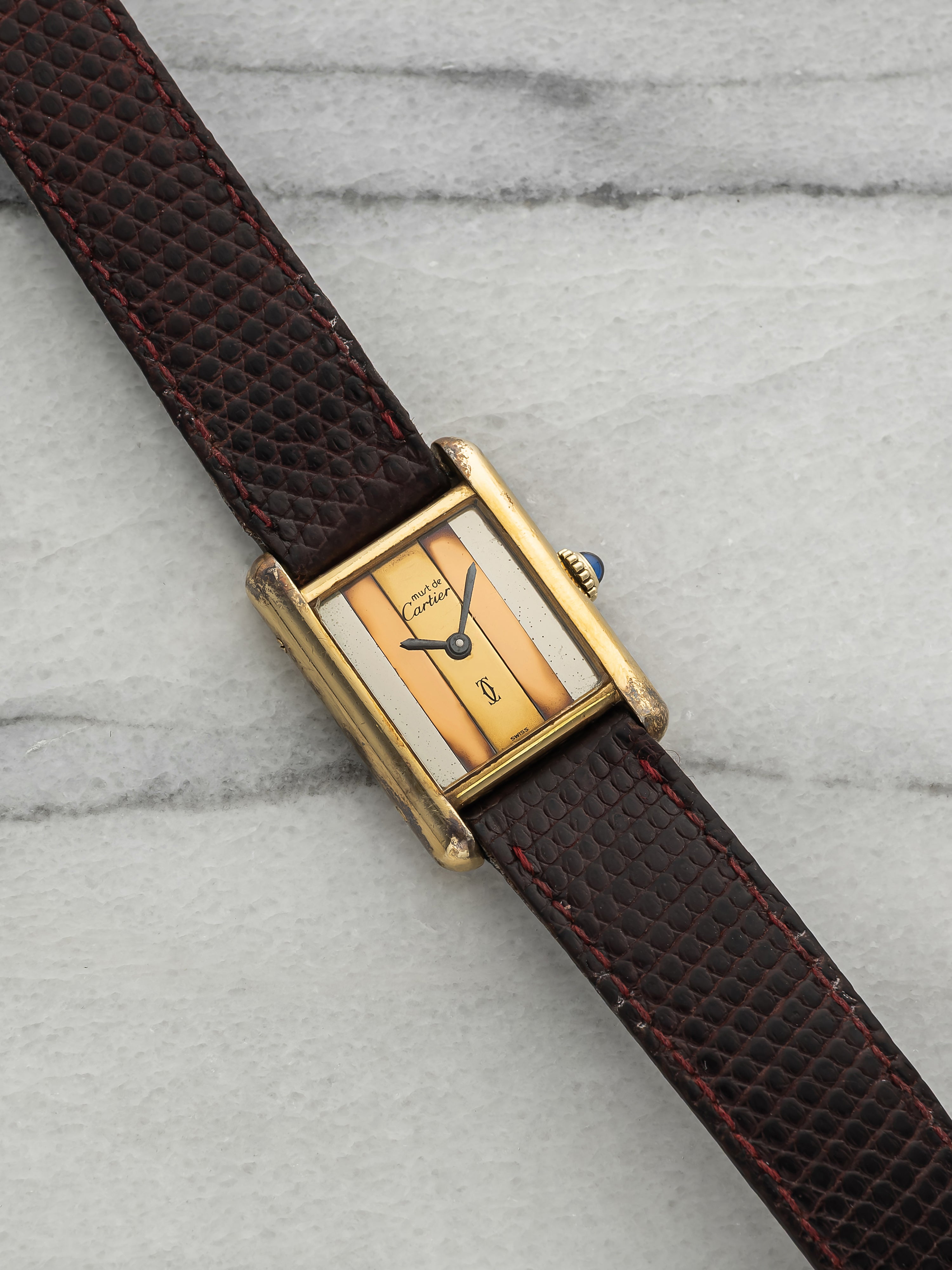Vintage 1970s Cartier Lady Must Tank Vermeil Trinity Dial Manual 23mm