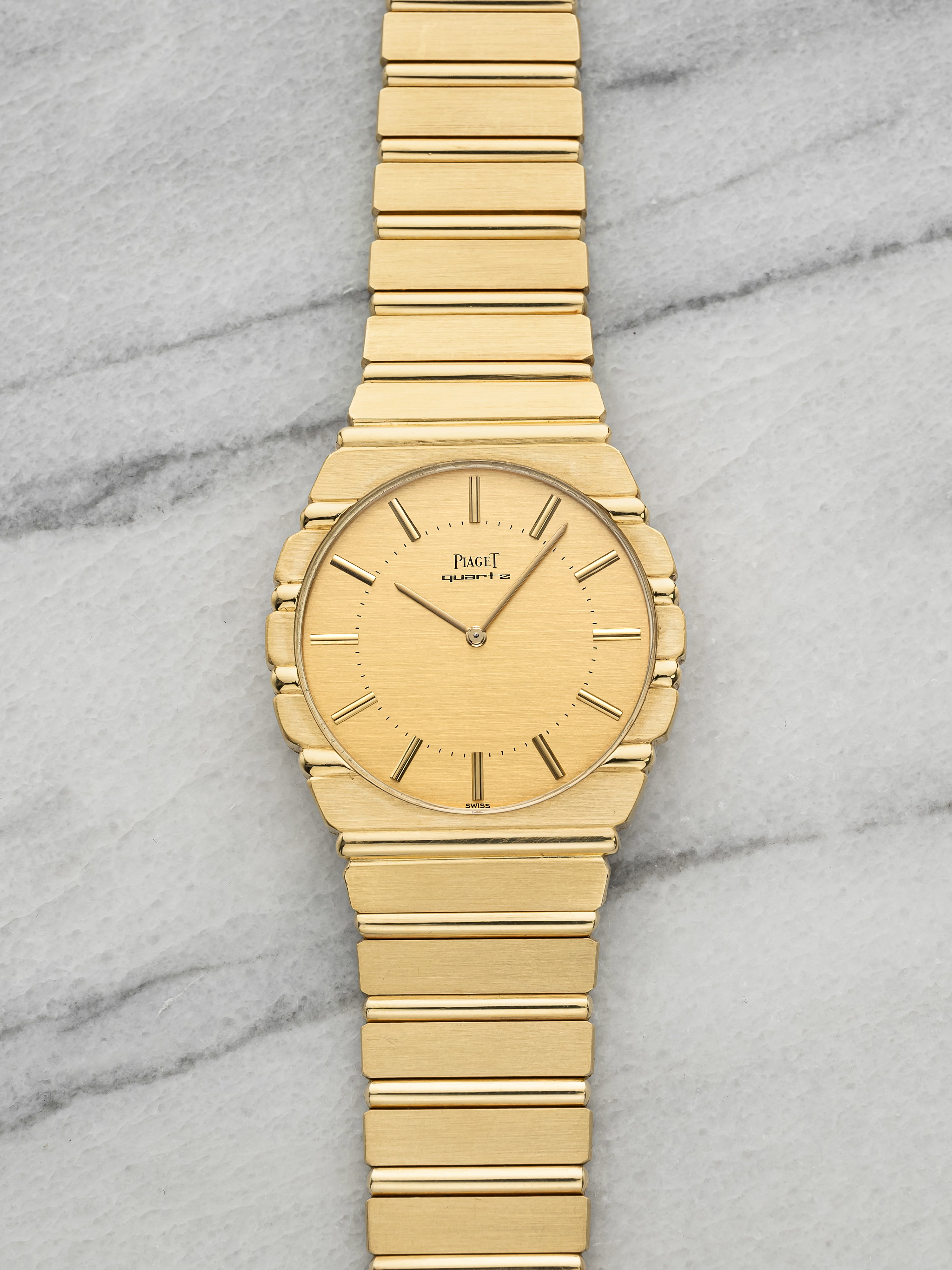 Vintage 1980s Piaget Polo 7661 C 701 18K Yellow Gold Gadroon Dial Quartz 34mm