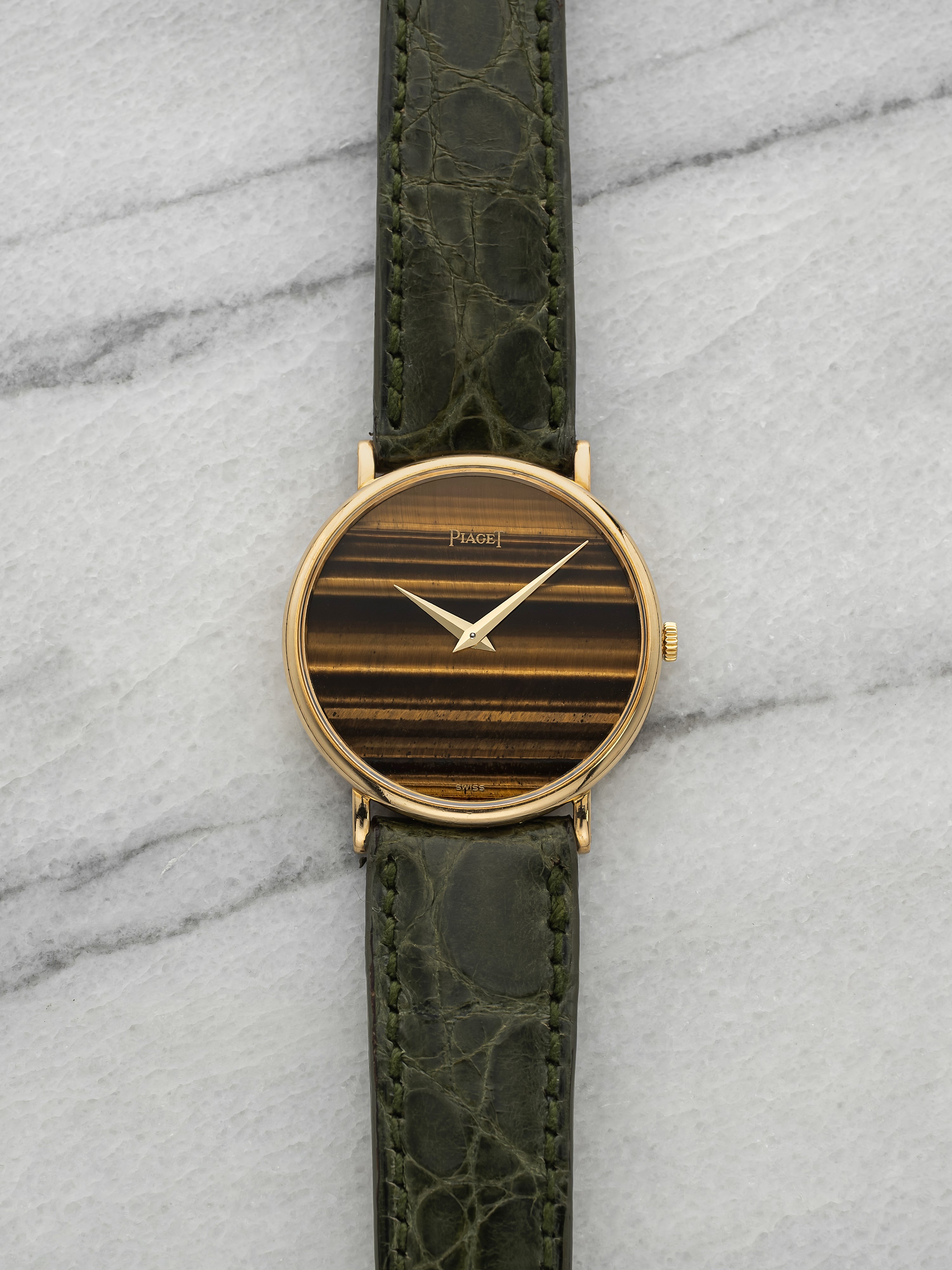 Vintage 1980s Piaget Lady Dancer 9025 18K YG Tiger Eye Dial Manual 30mm