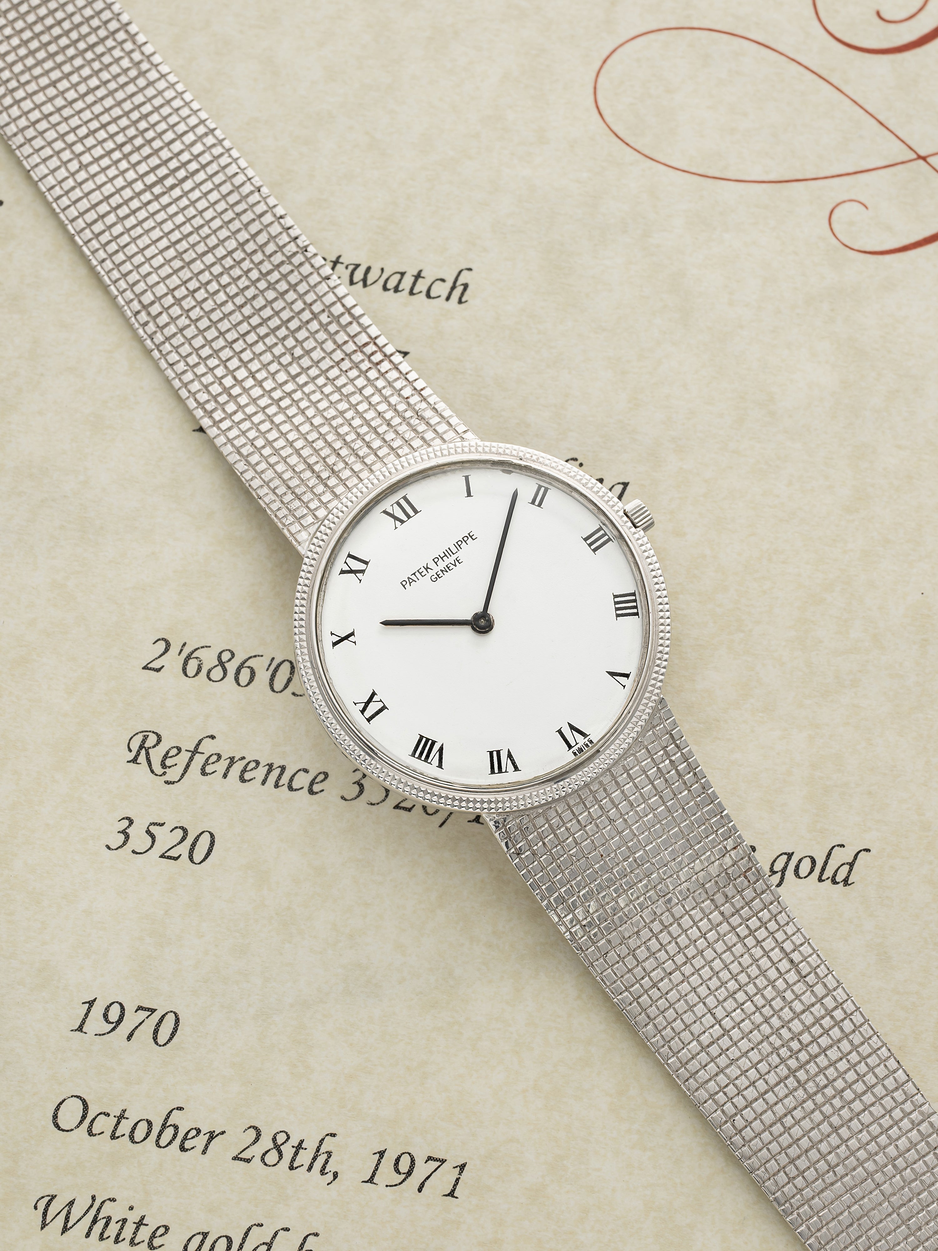 Vintage 1970 Patek Philippe Calatrava 3520 18K WG White Roman Dial Manual 33mm