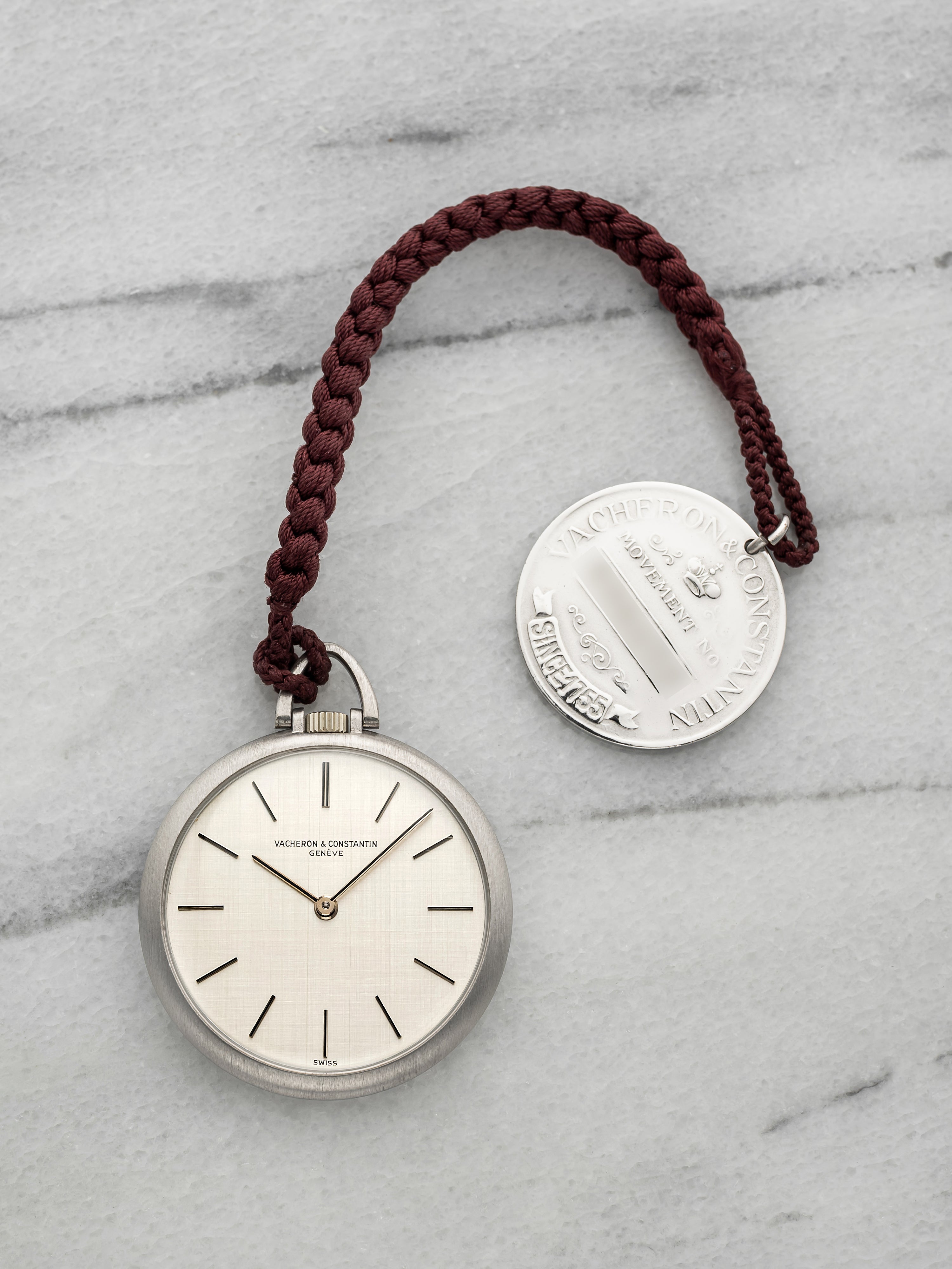 Vintage 1960s Vacheron Constantin Pocket Watch 18K WG Silver Linen Manual 33mm