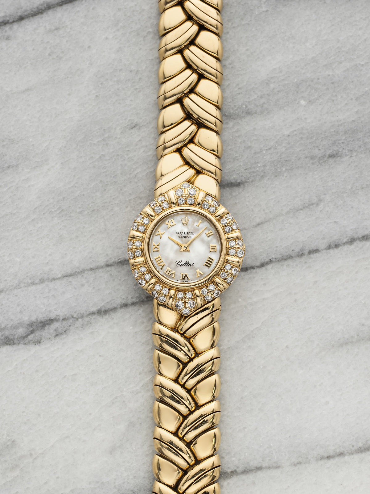 Vintage 1990s Rolex Lady Cellini 2708 18K YG Mother of Pearl Diamond Manual 27mm