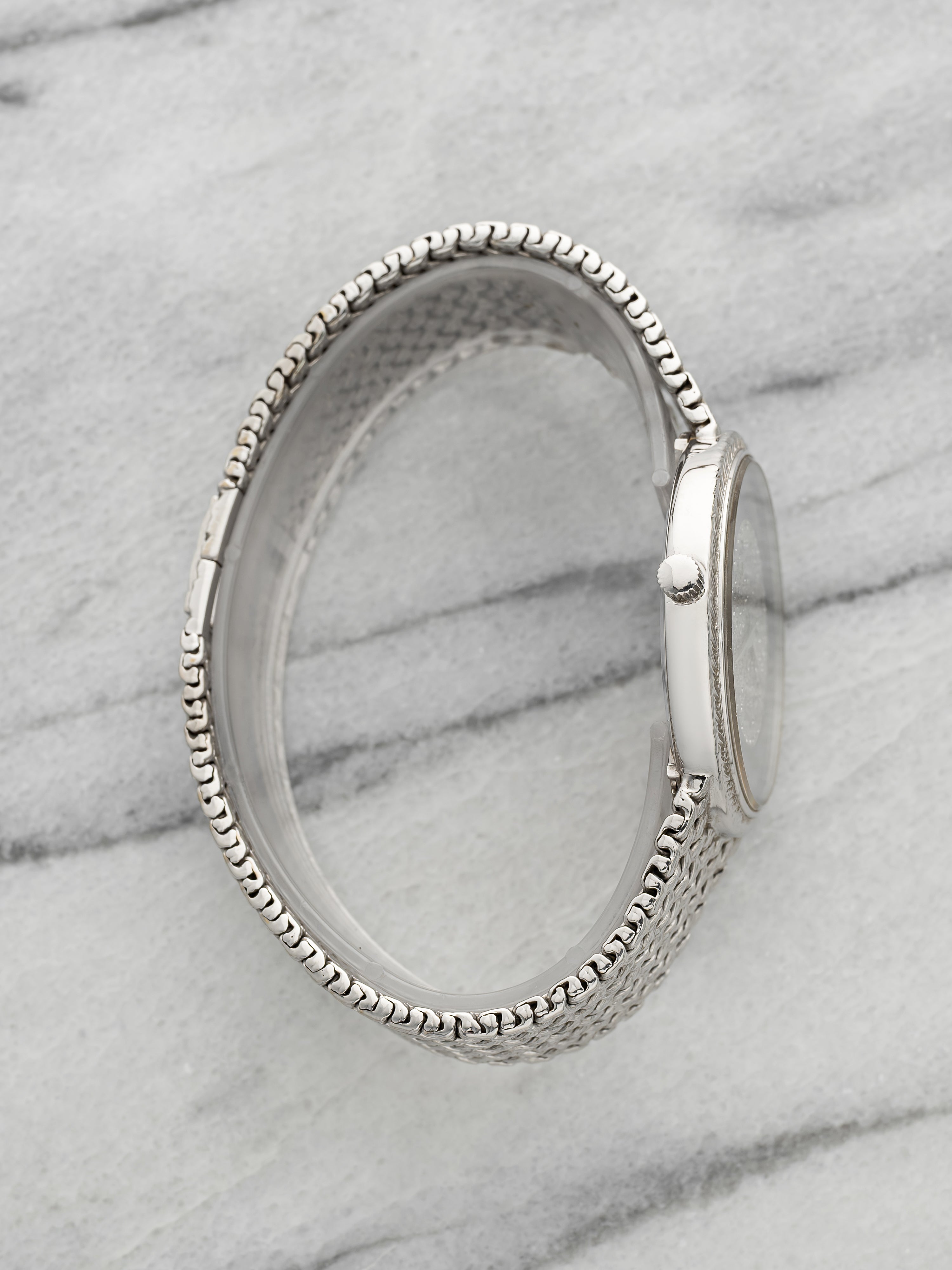 Vintage 1980s Piaget 12343D2 18K White Gold Hawkeye Diamond Dial Auto 34mm