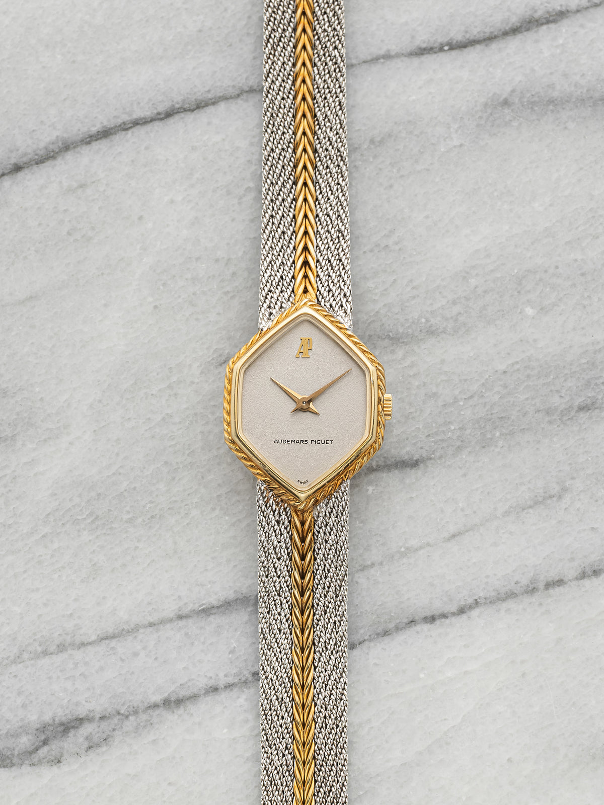 Vintage 1970s Audemars Piguet Ladies Cocktail 18K Two-Tone Gold Silver Dial 21mm