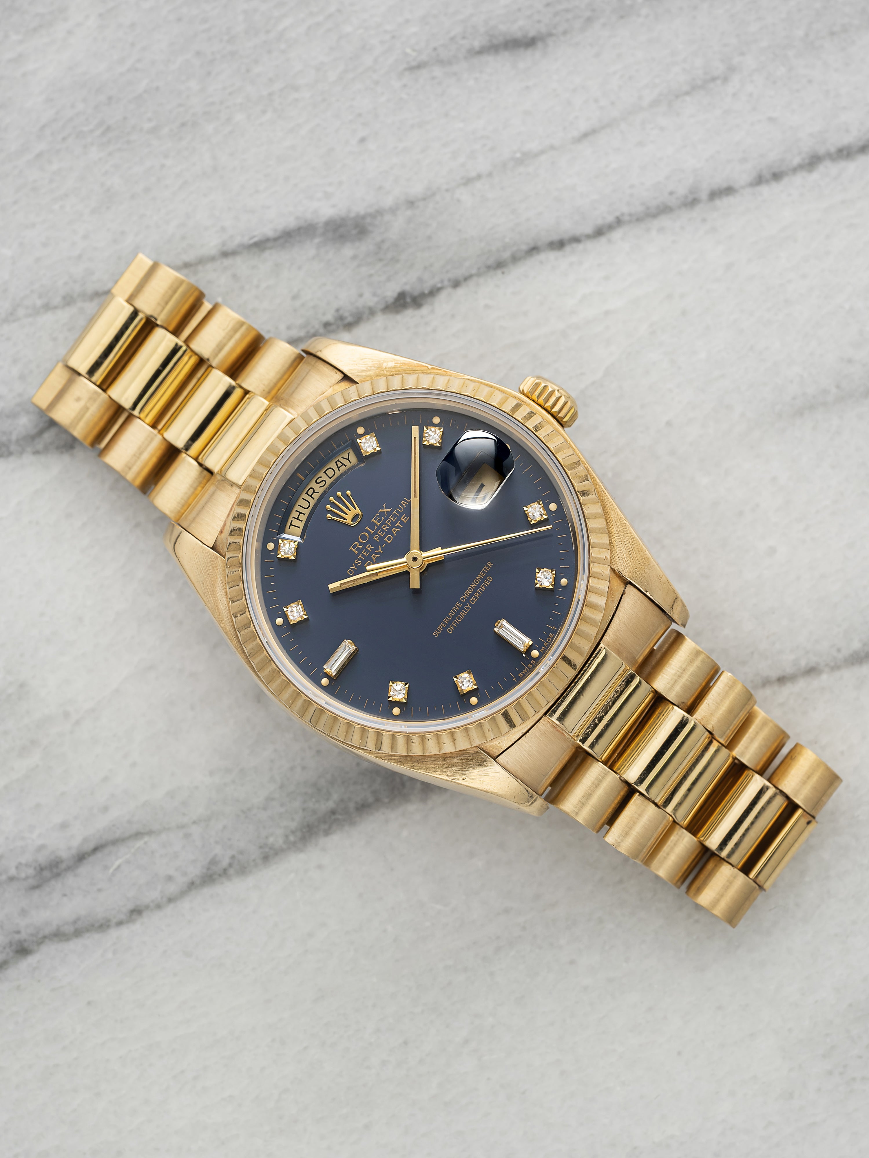 Vintage 1979 Rolex Day-Date 18038 18K Yellow Gold Purple Diamond Dial Auto 36mm